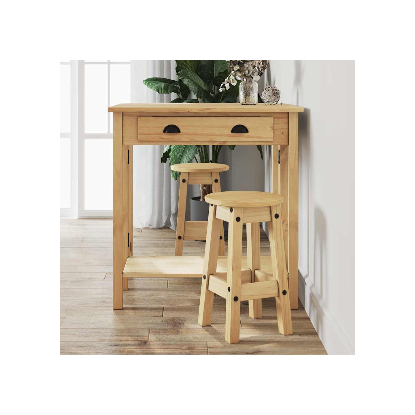 Ensemble de bar 3 pcs bois de pin massif