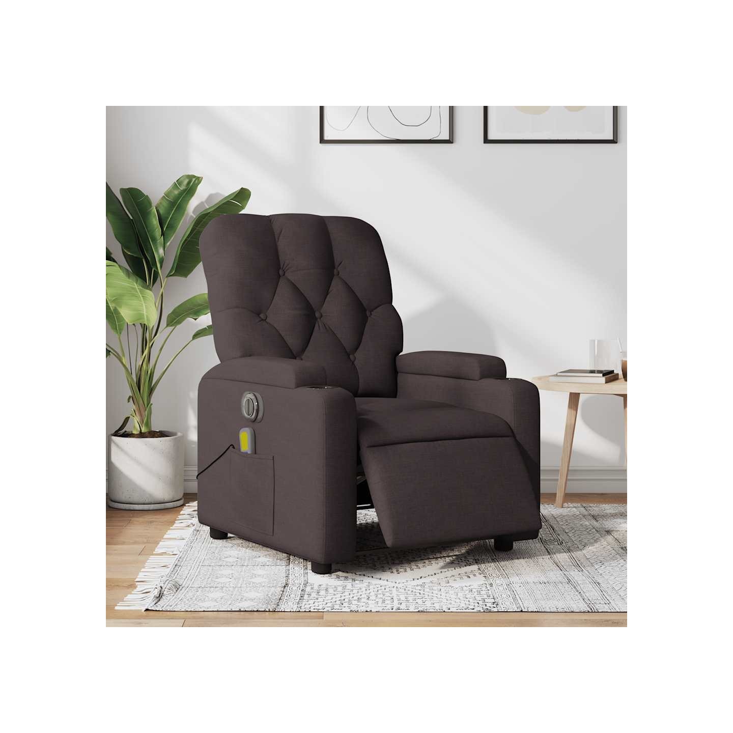 Fauteuil de massage inclinable électrique Marron foncé Tissu