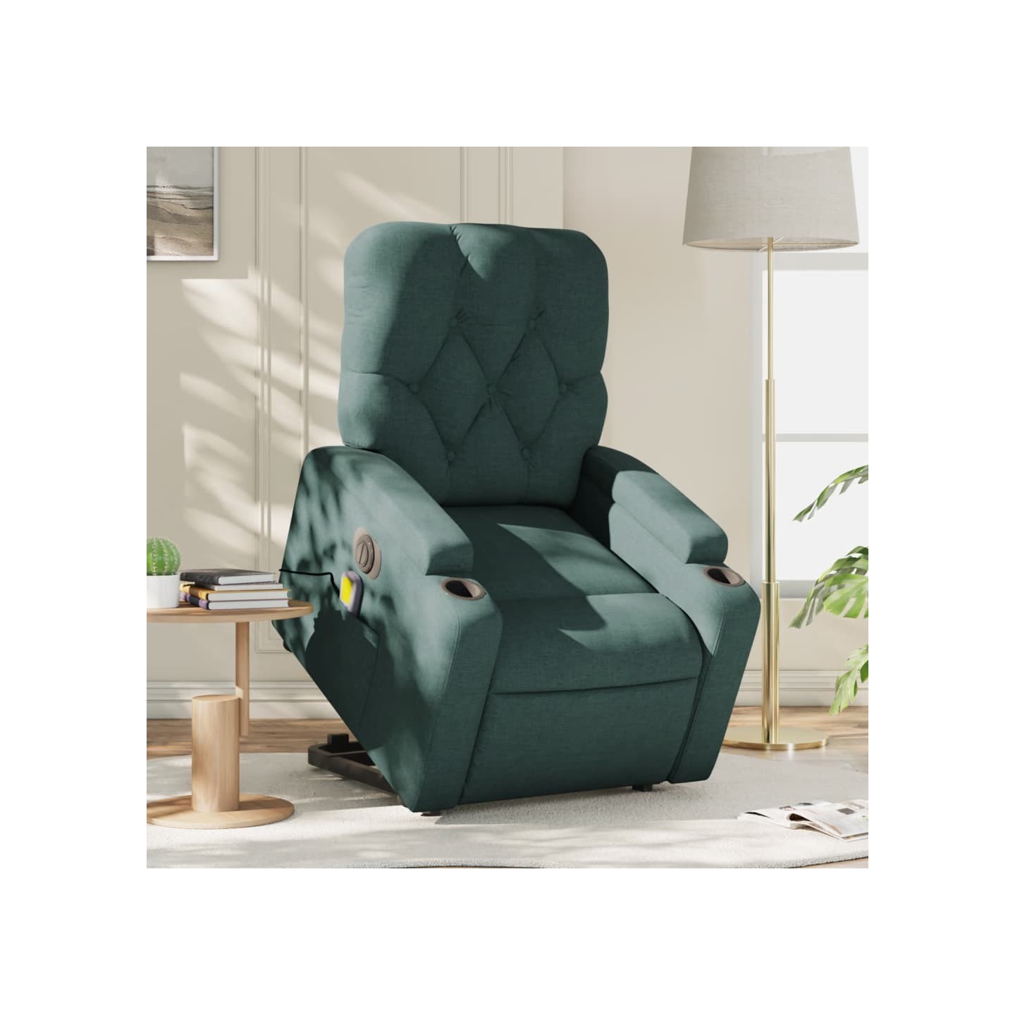 Fauteuil inclinable de massage électrique Vert foncé Tissu