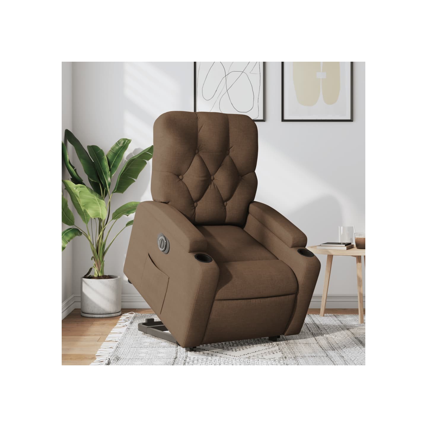 Fauteuil inclinable électrique marron tissu