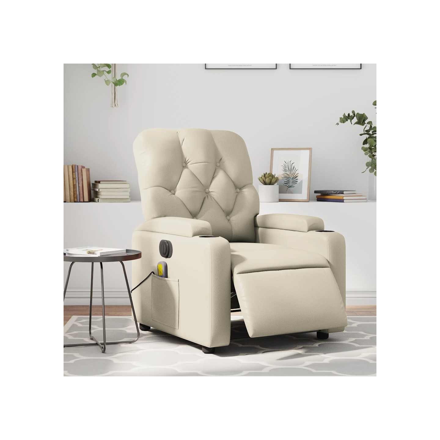 Fauteuil de massage inclinable électrique crème similicuir