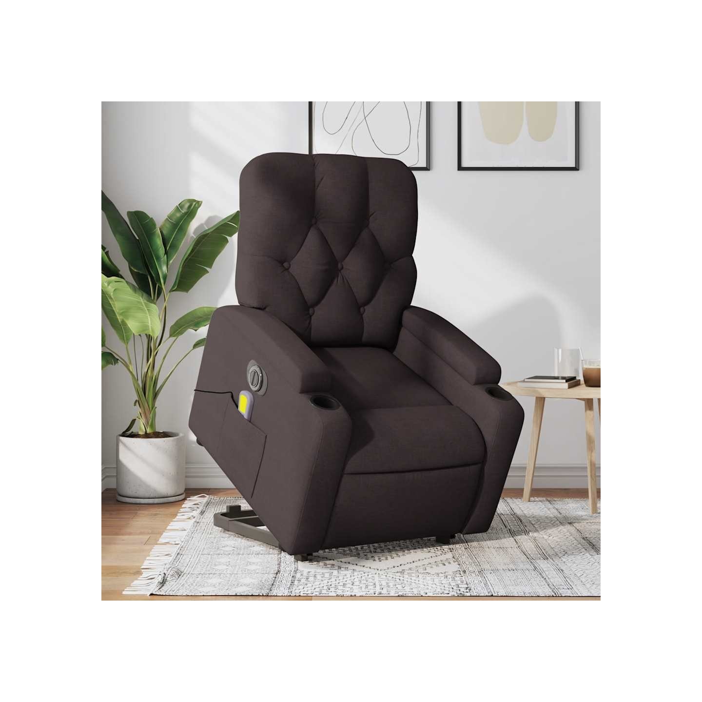 Fauteuil inclinable de massage électrique Marron foncé Tissu