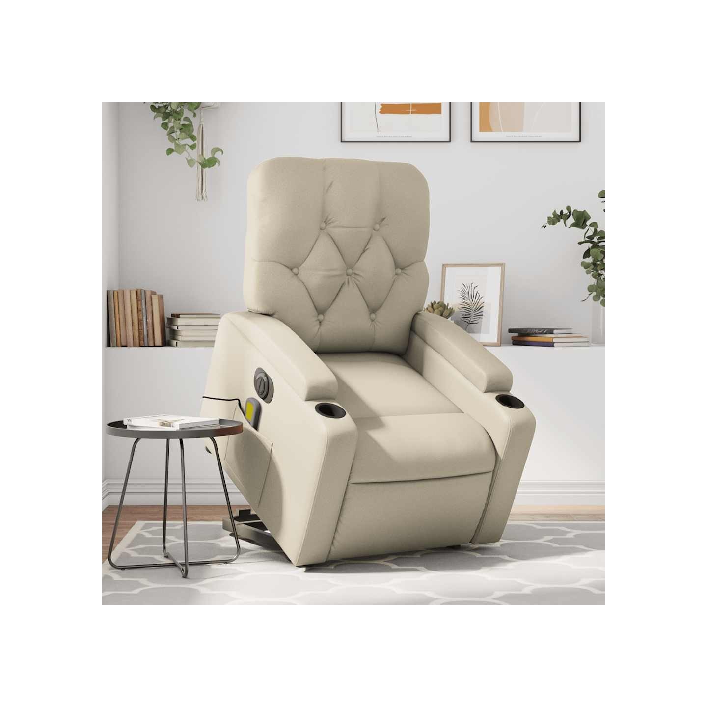 Fauteuil inclinable de massage électrique crème similicuir