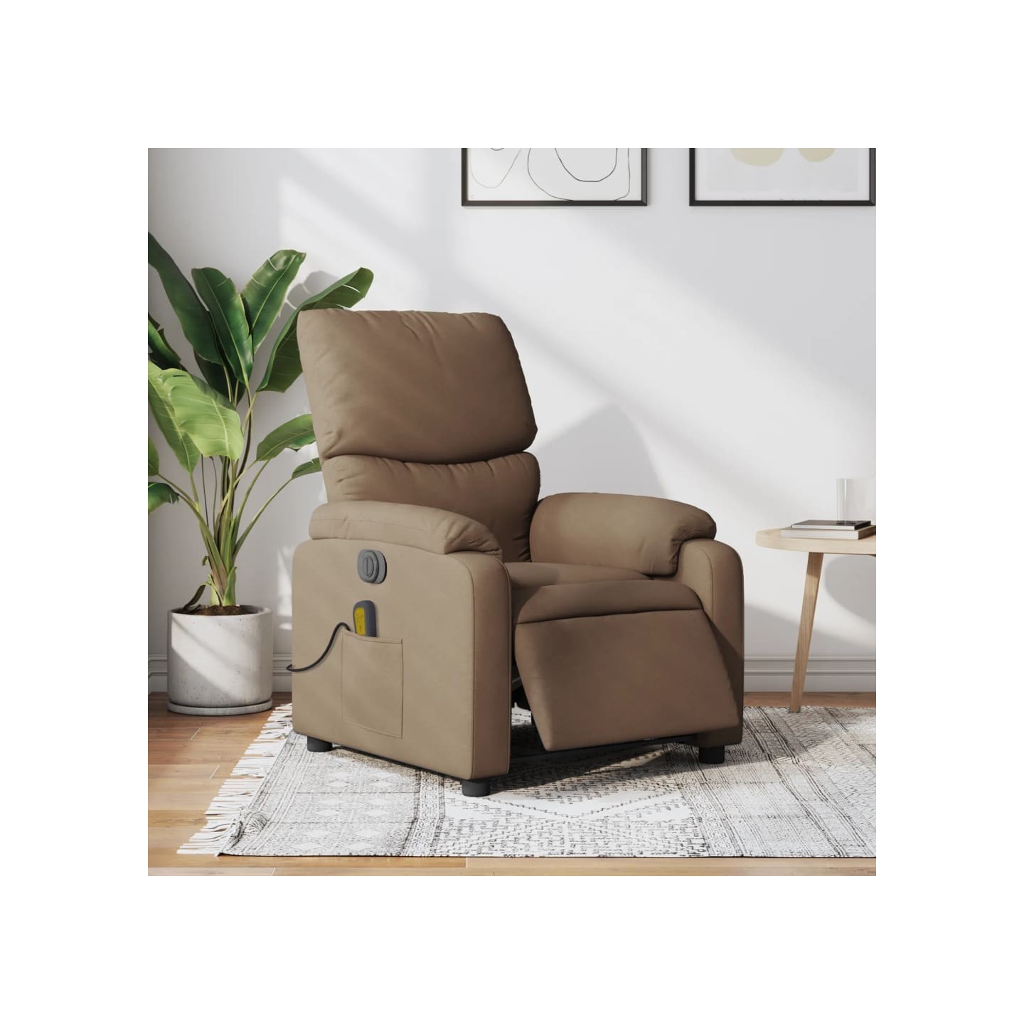 Fauteuil inclinable de massage électrique marron tissu