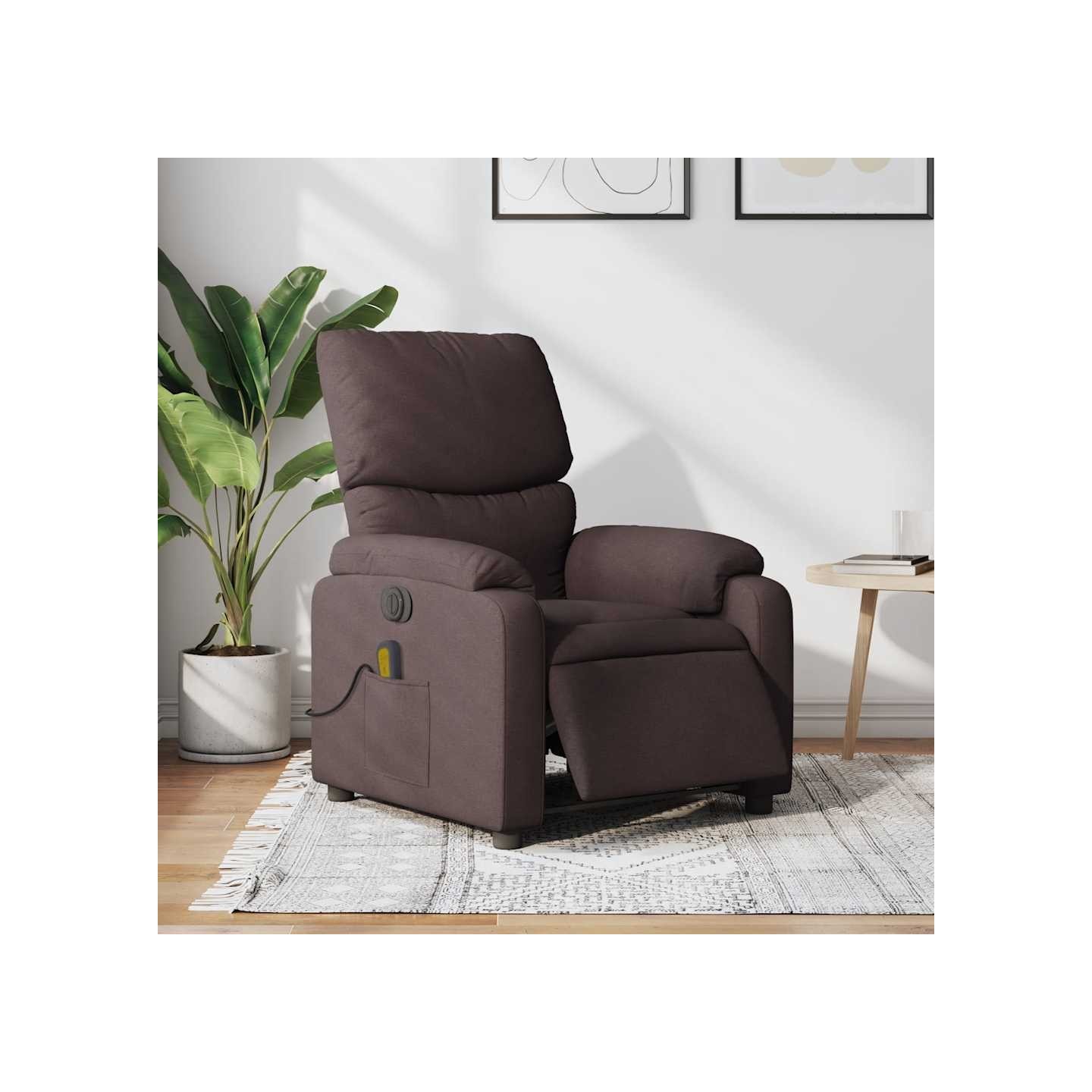 Fauteuil de massage inclinable électrique Marron foncé Tissu