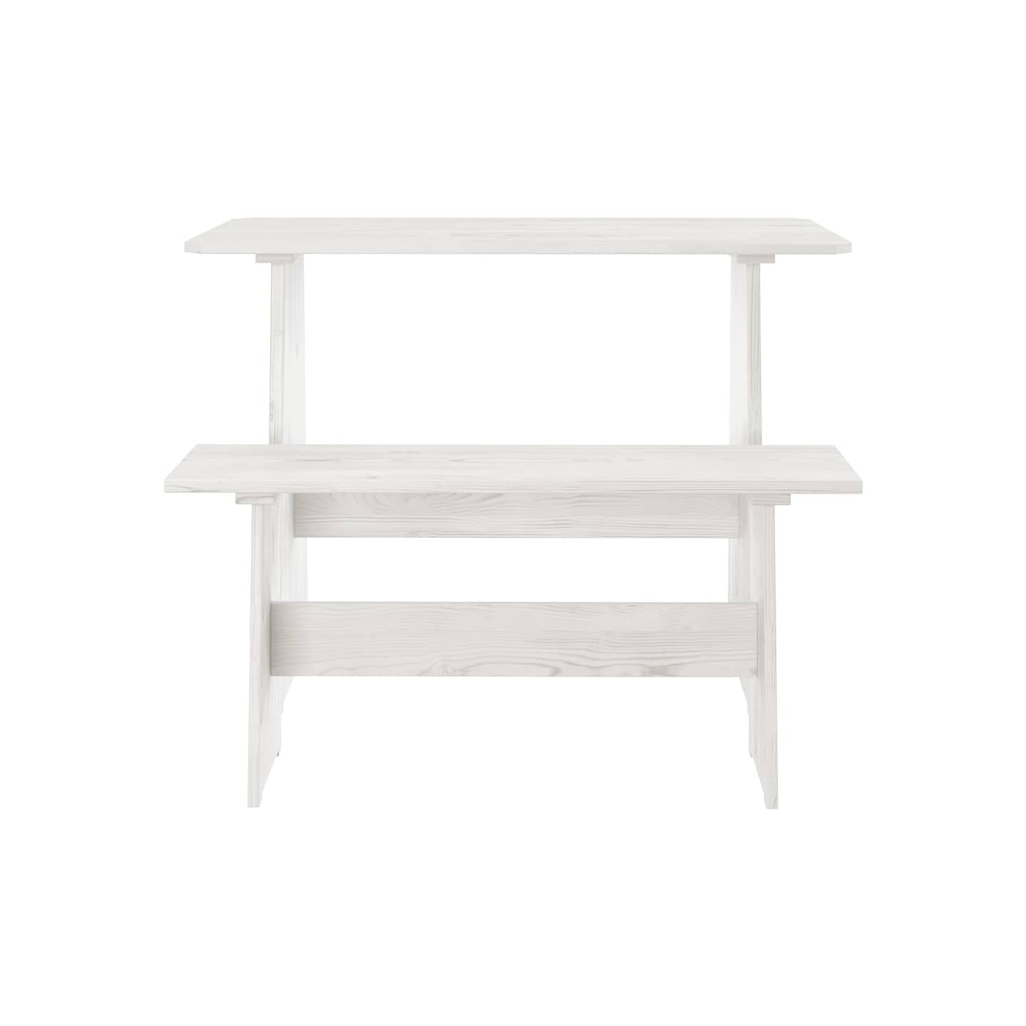Table à manger avec banc REINE blanc bois de pin solide