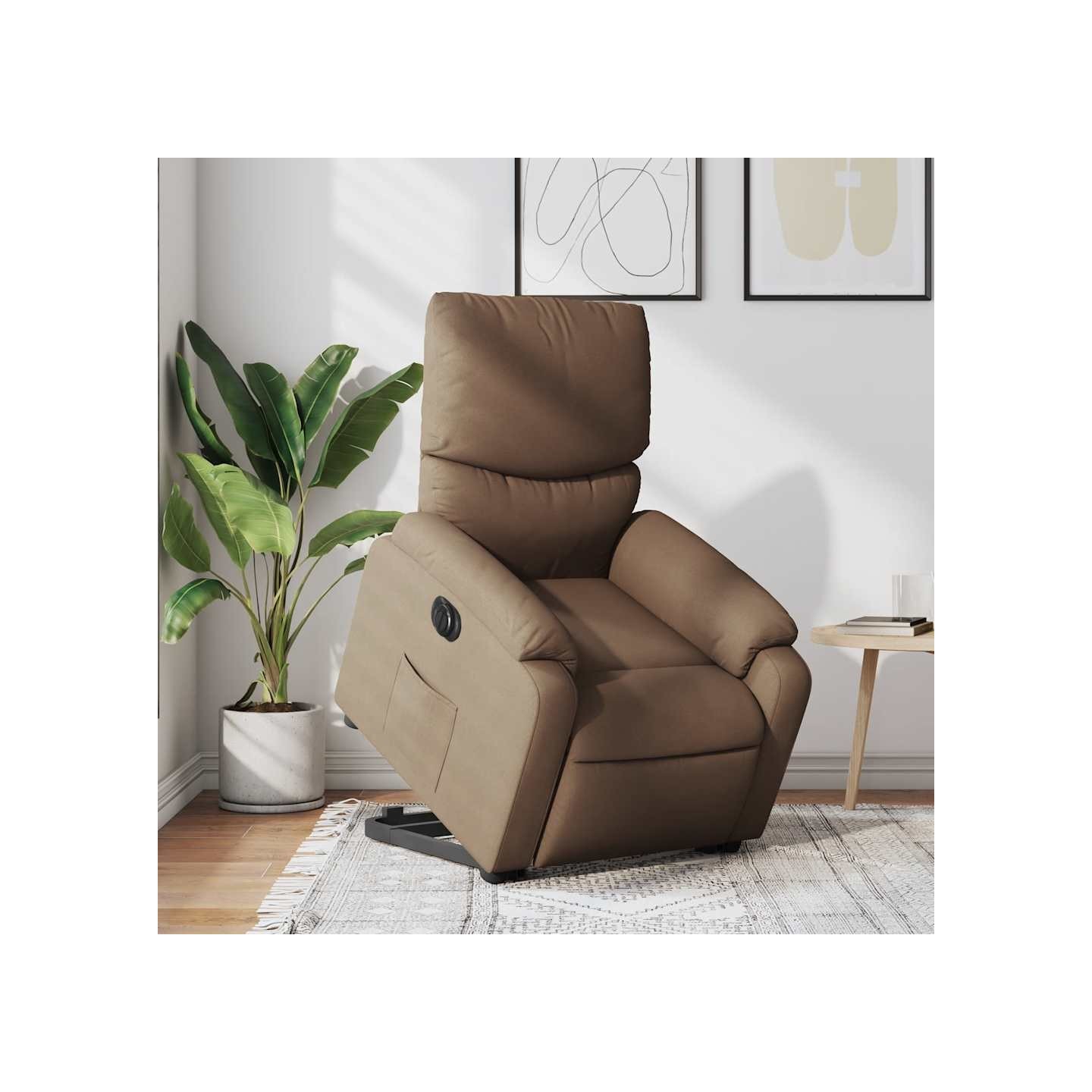 Fauteuil inclinable électrique marron tissu
