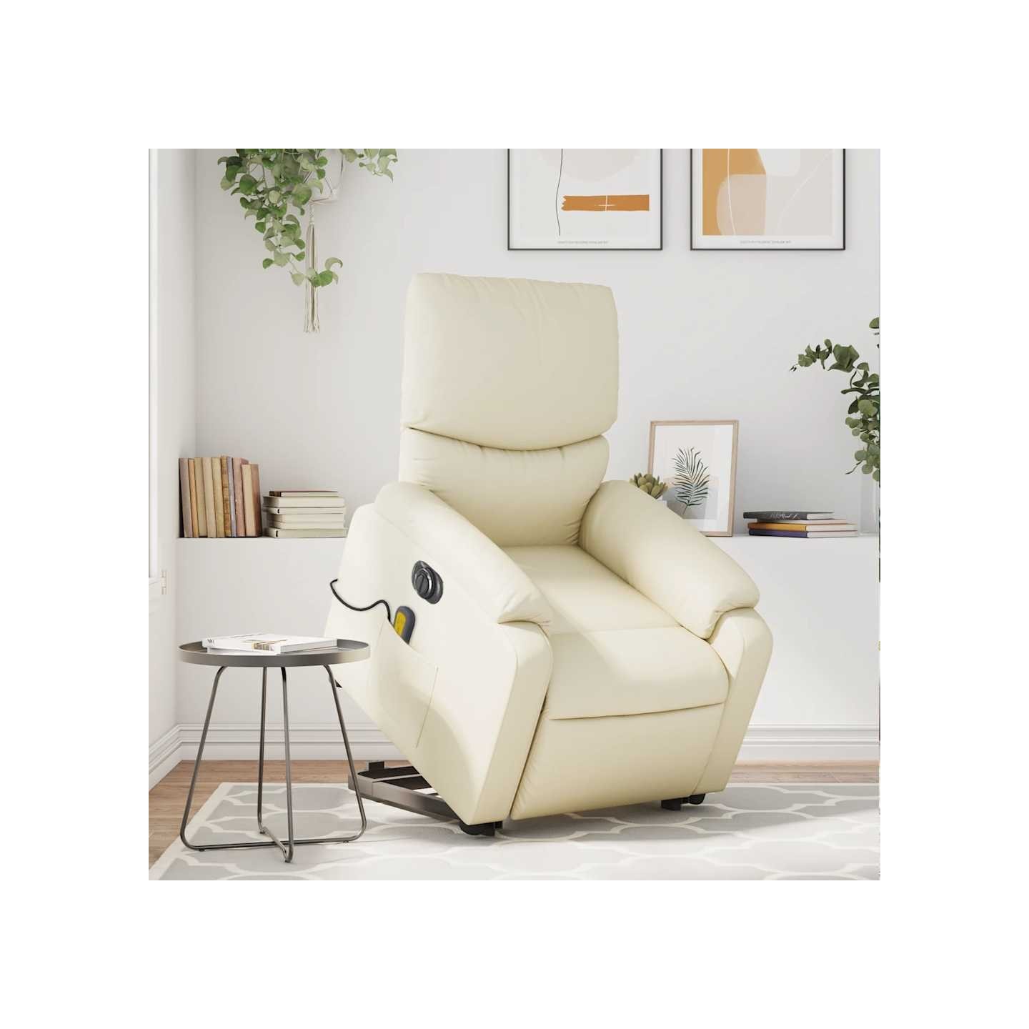 Fauteuil inclinable de massage électrique crème similicuir