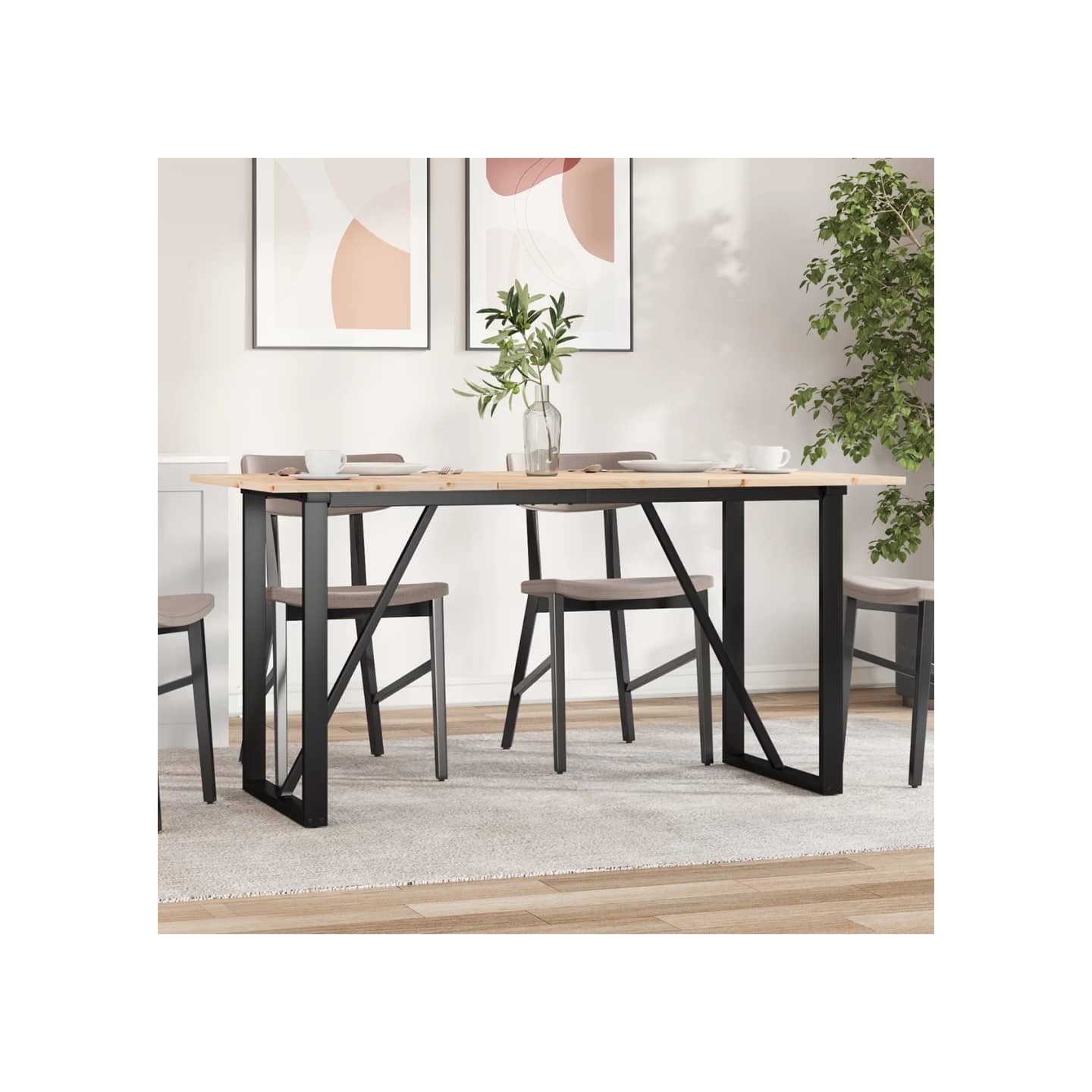 Table à manger cadre en O 140x80x75 cm bois de pin massif acier