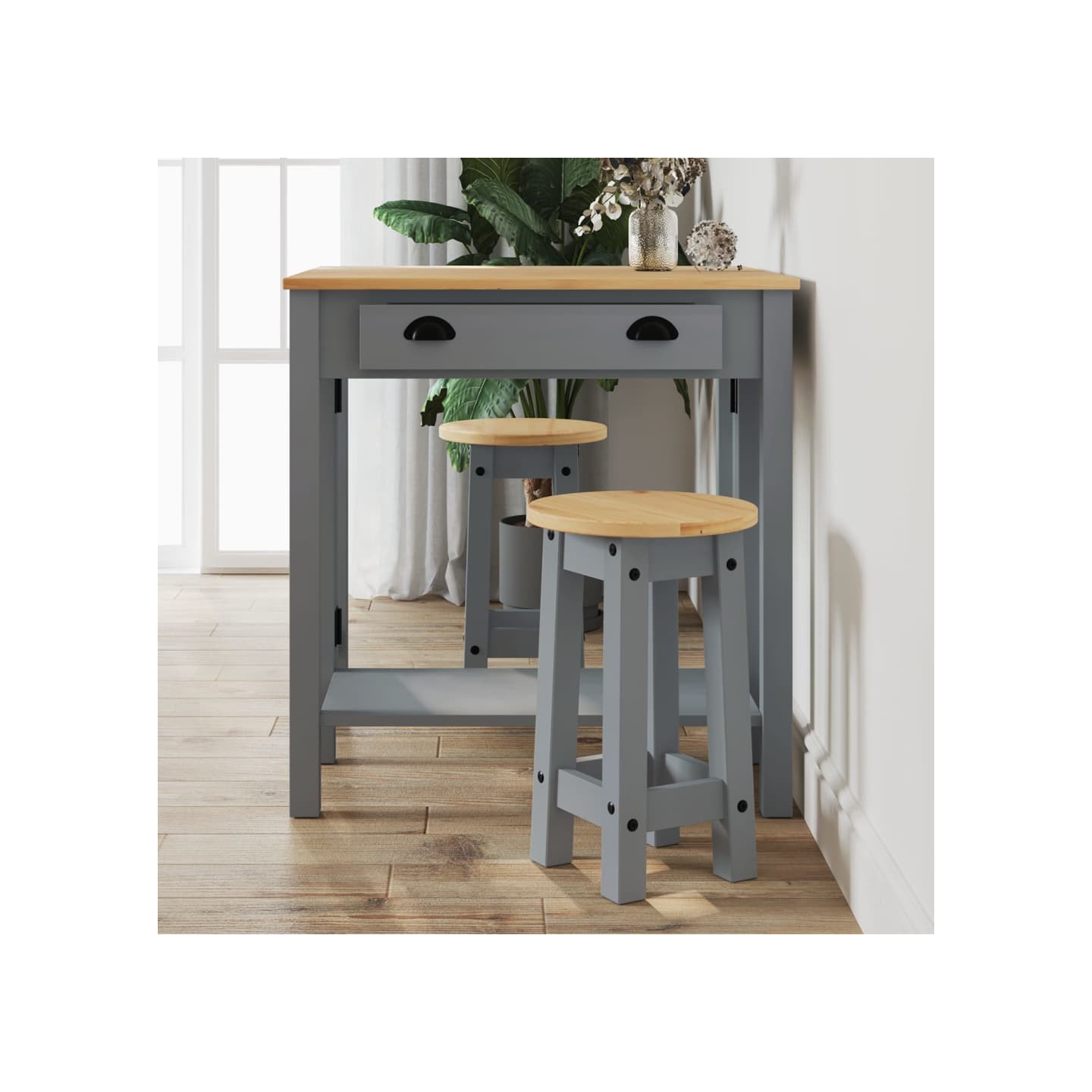 Tabourets de bar lot de 2 gris bois massif de pin