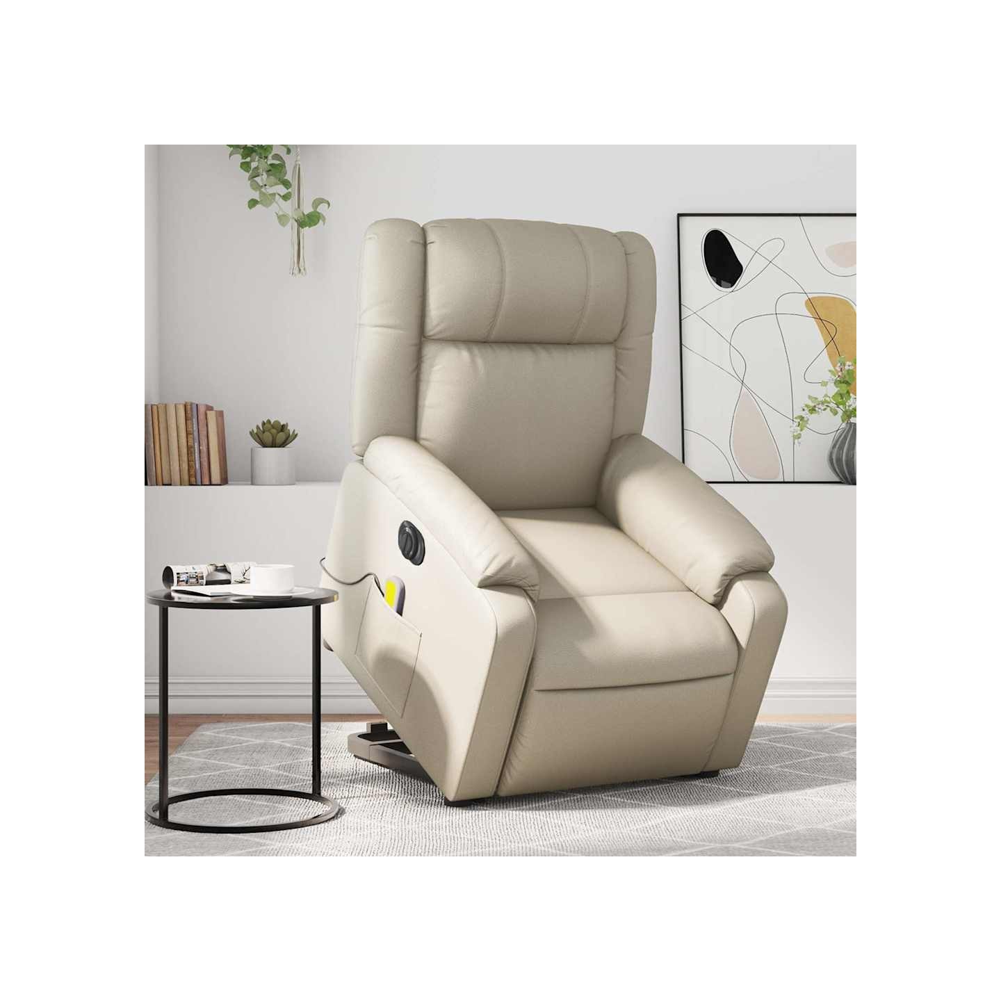 Fauteuil inclinable de massage électrique crème similicuir