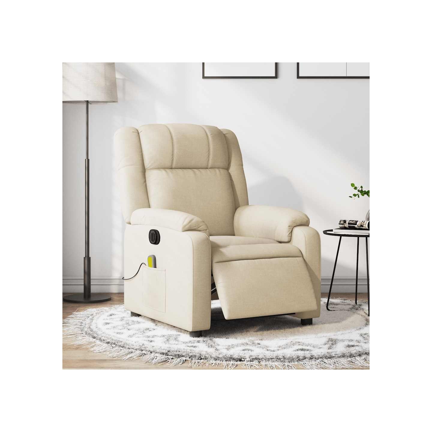 Fauteuil inclinable de massage électrique crème tissu