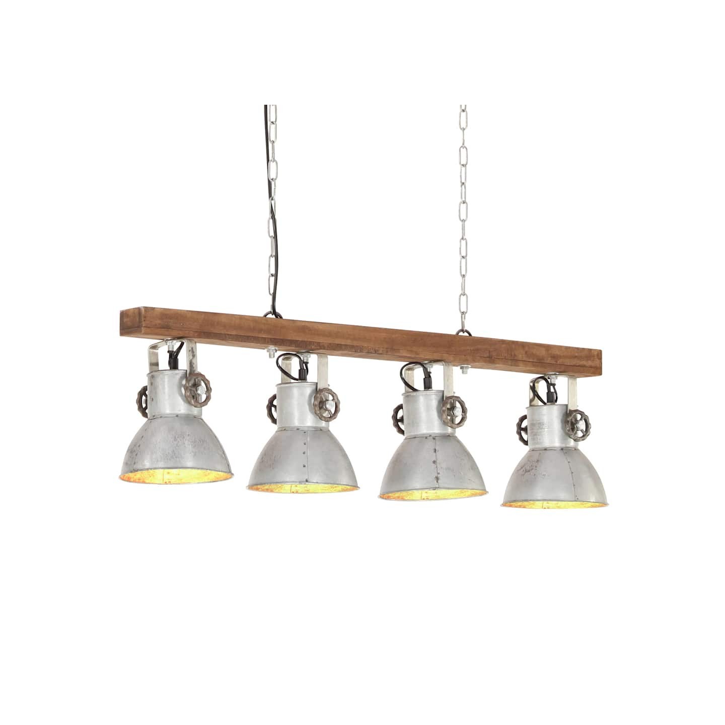 Plafonnier industriel Argenté E27 Bois de manguier