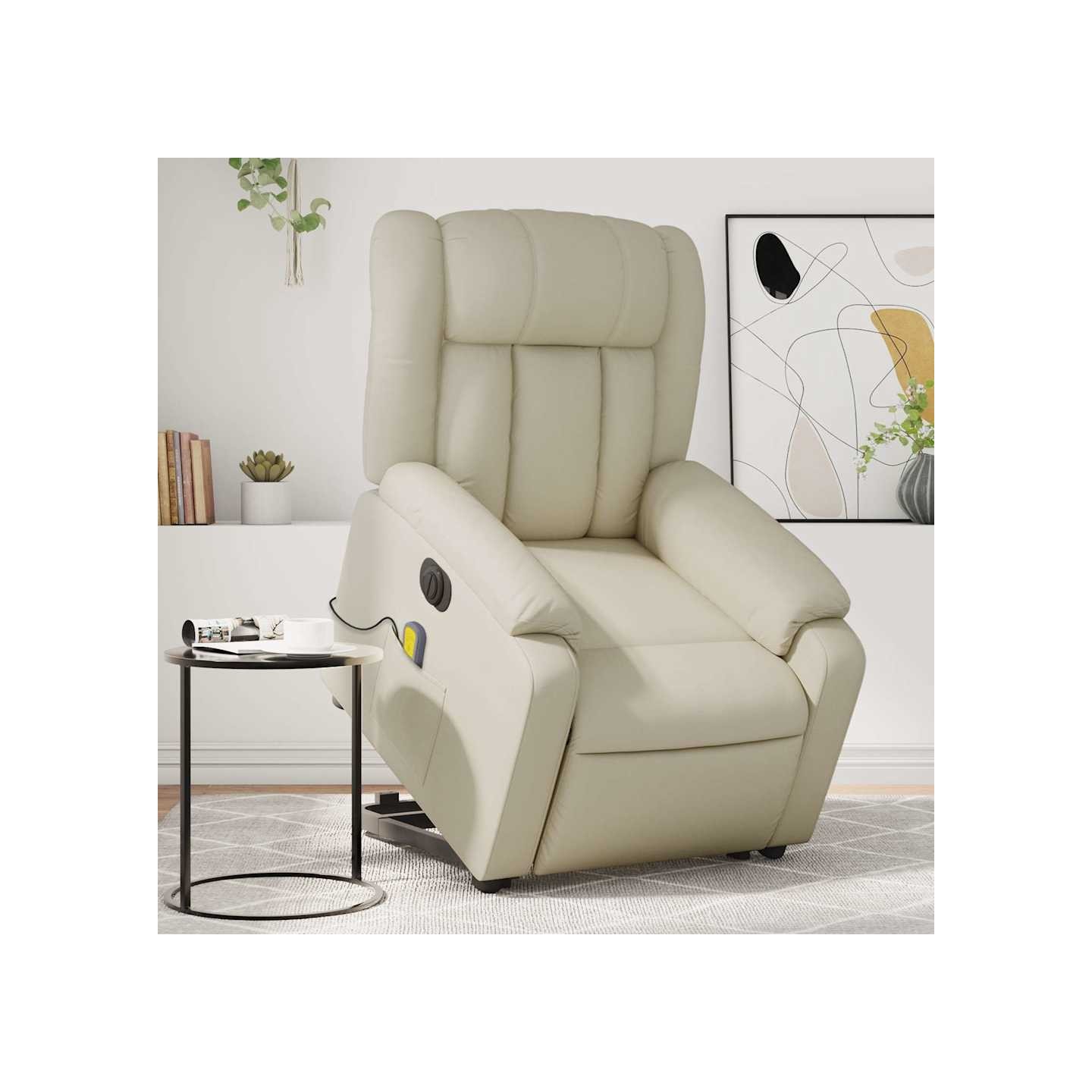 Fauteuil inclinable de massage électrique crème similicuir