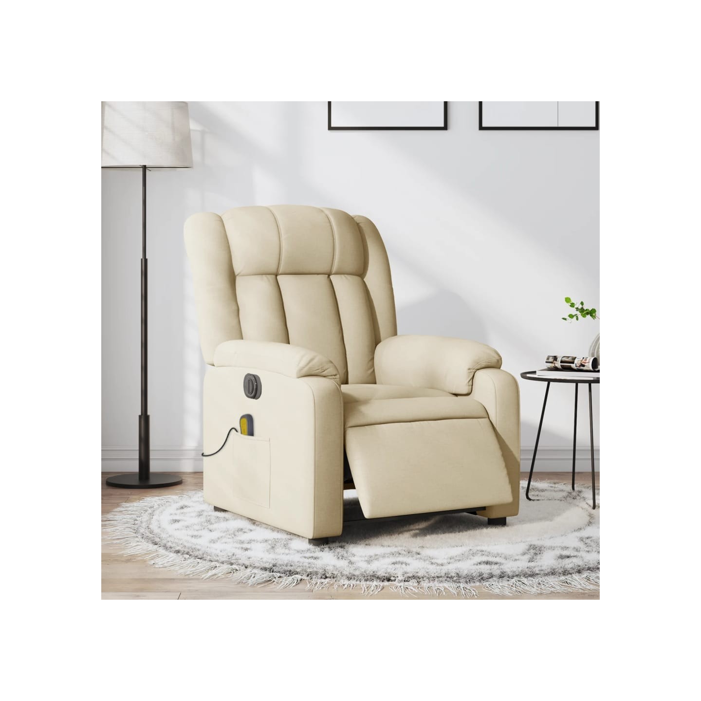 Fauteuil inclinable de massage électrique crème tissu