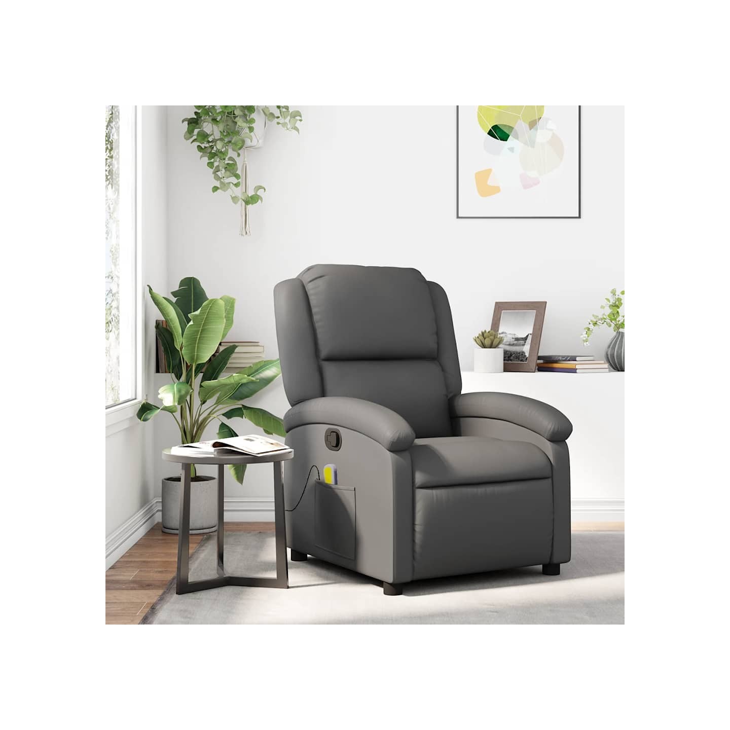 Fauteuil de massage inclinable en similicuir gris