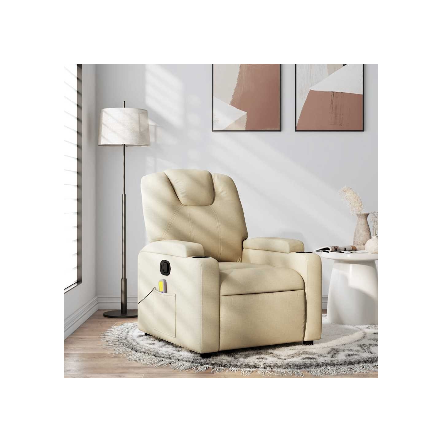 Fauteuil inclinable de massage en tissu crème