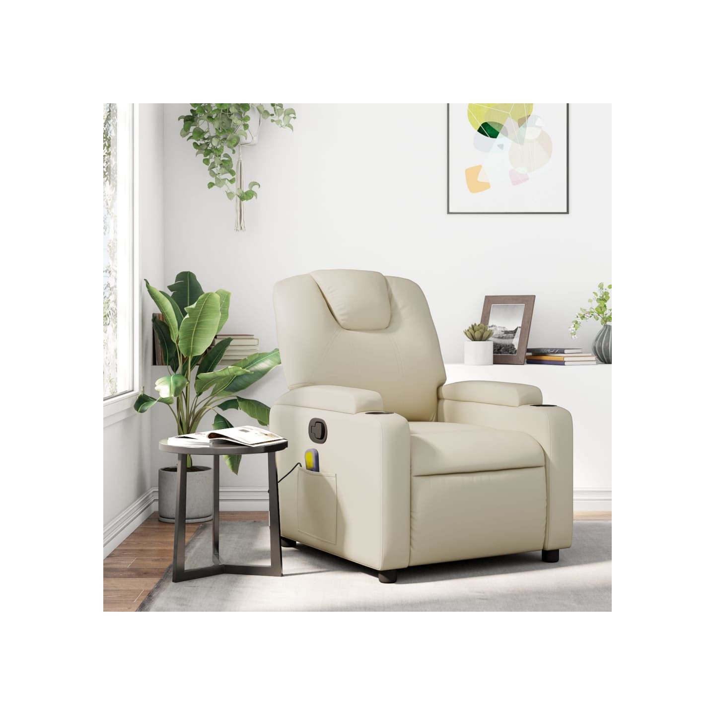 Fauteuil de massage inclinable crème similicuir