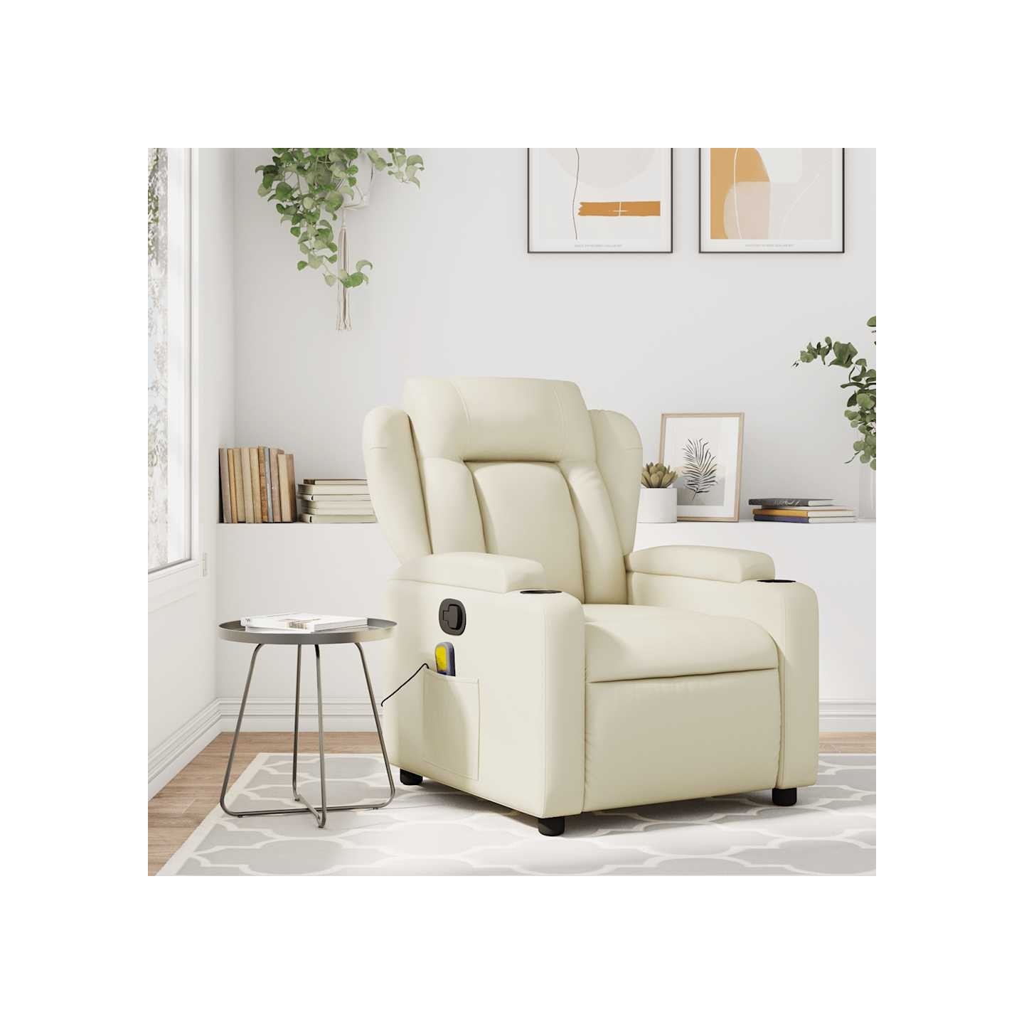 Fauteuil de massage inclinable crème similicuir