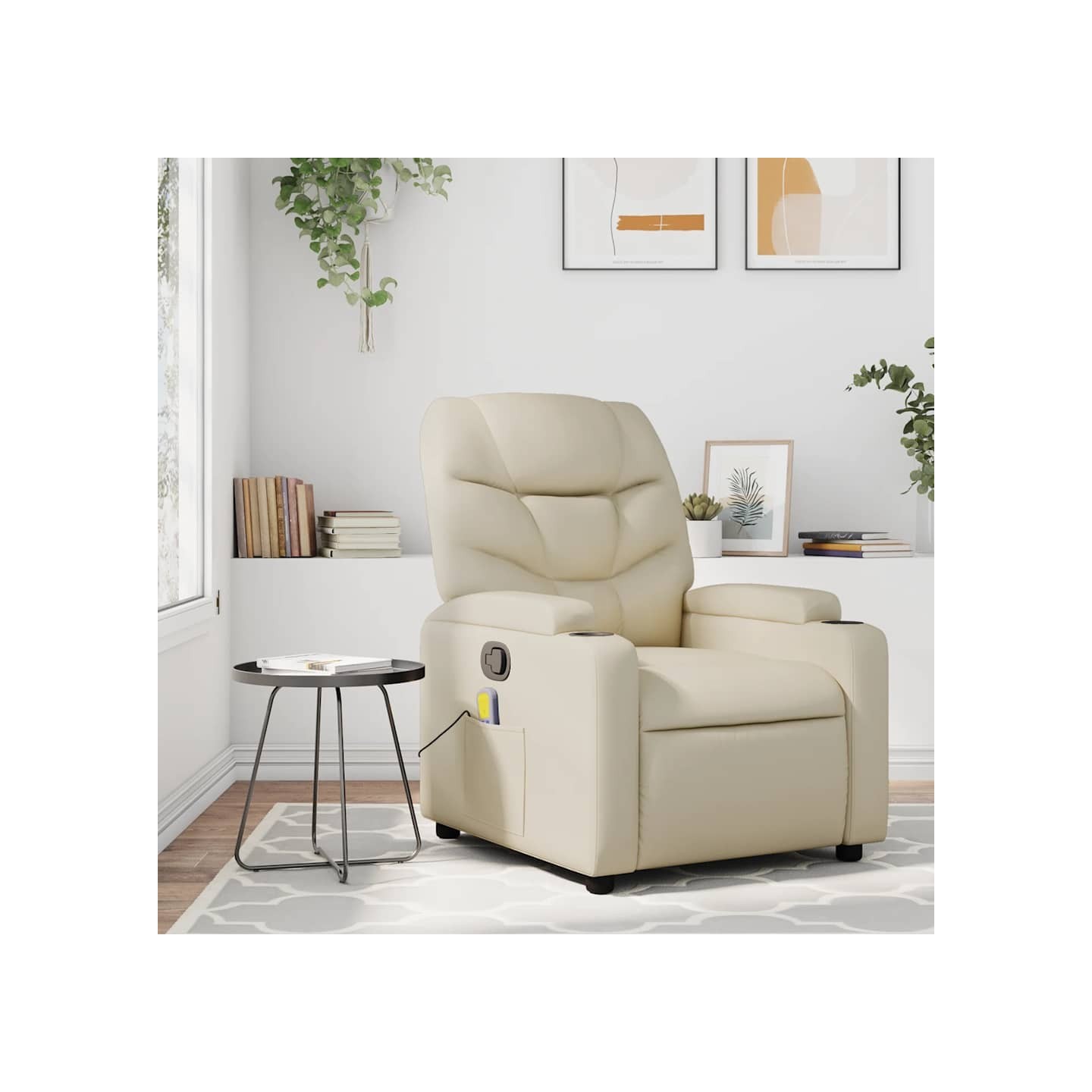 Fauteuil de massage inclinable crème similicuir