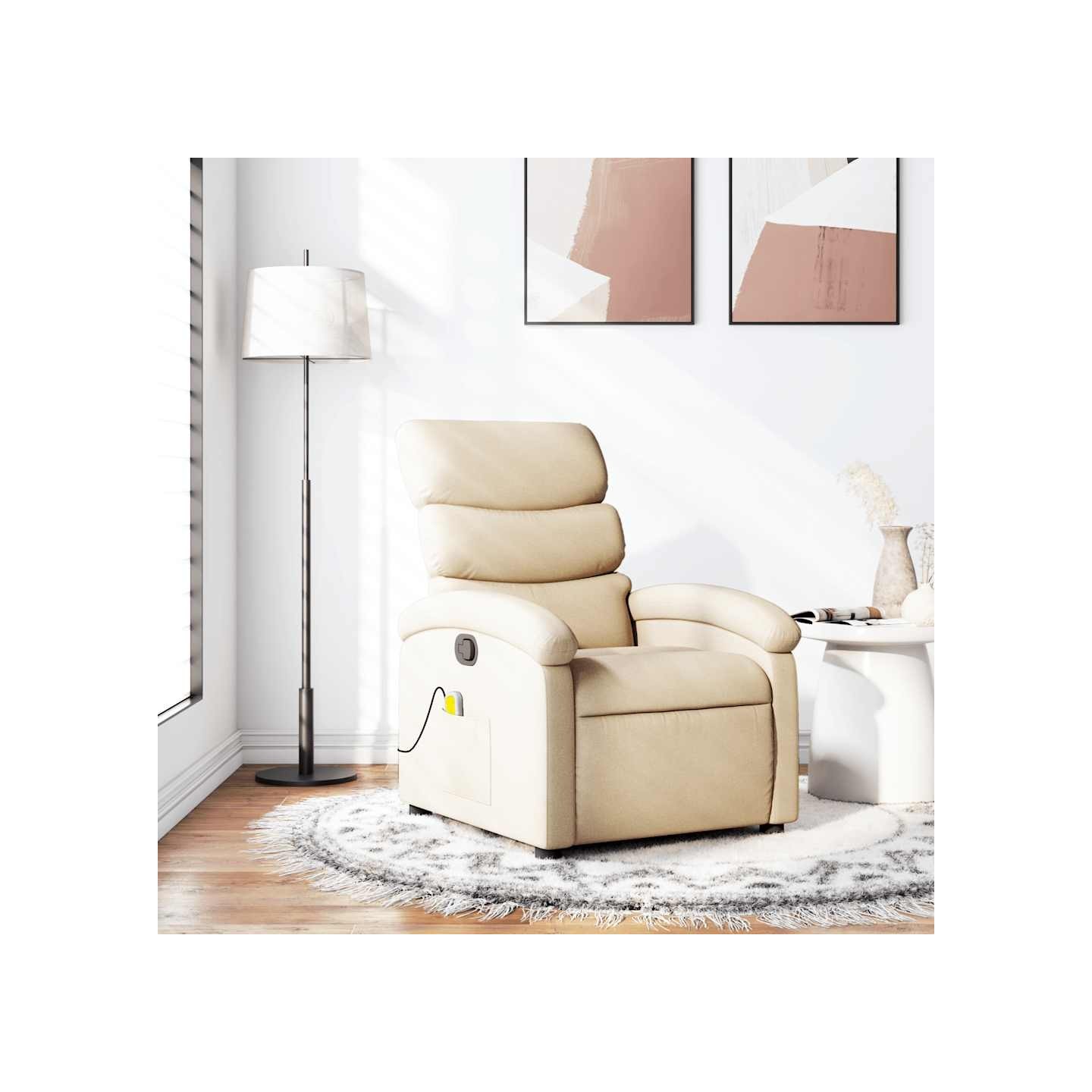 Fauteuil inclinable de massage crème tissu
