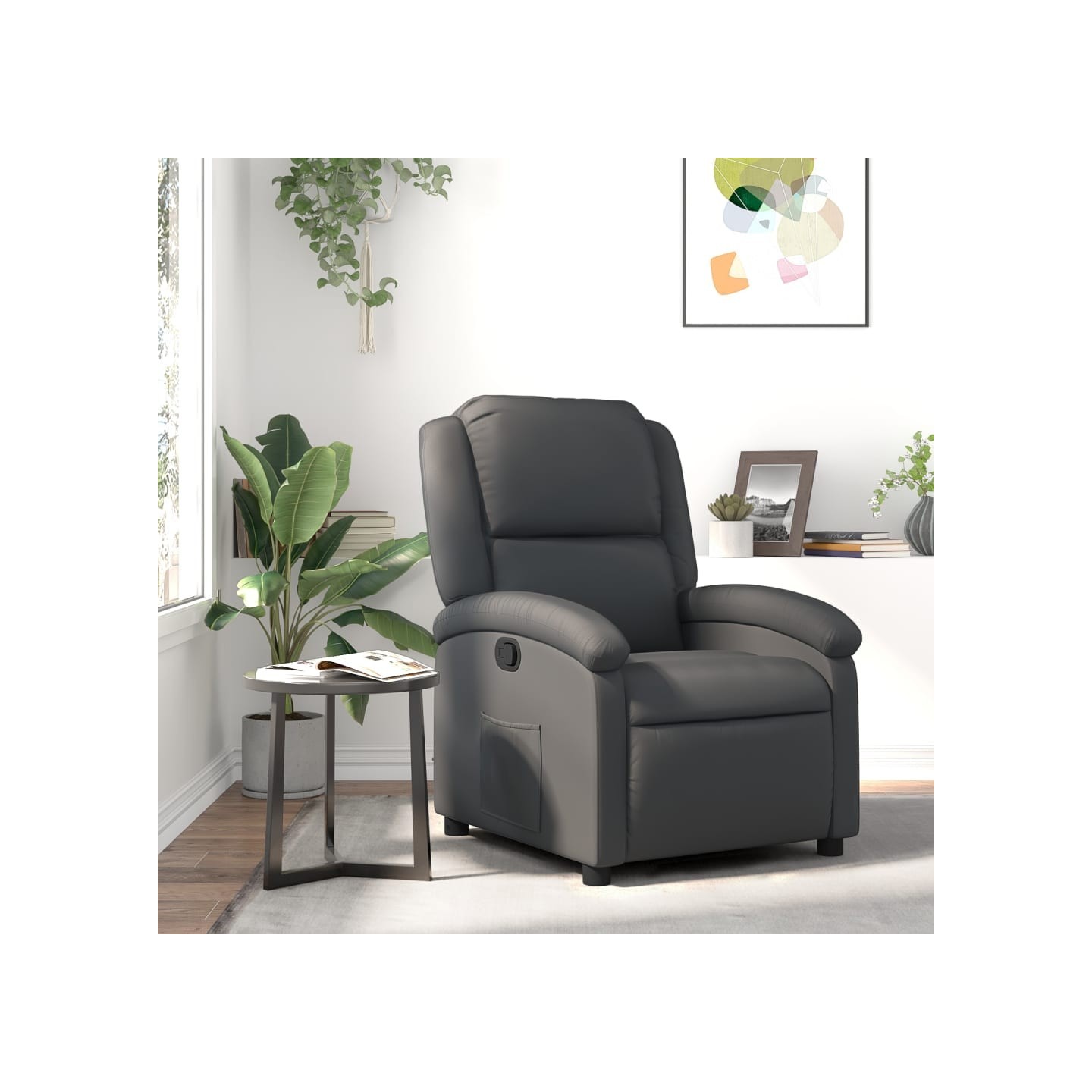 Fauteuil inclinable gris cuir véritable