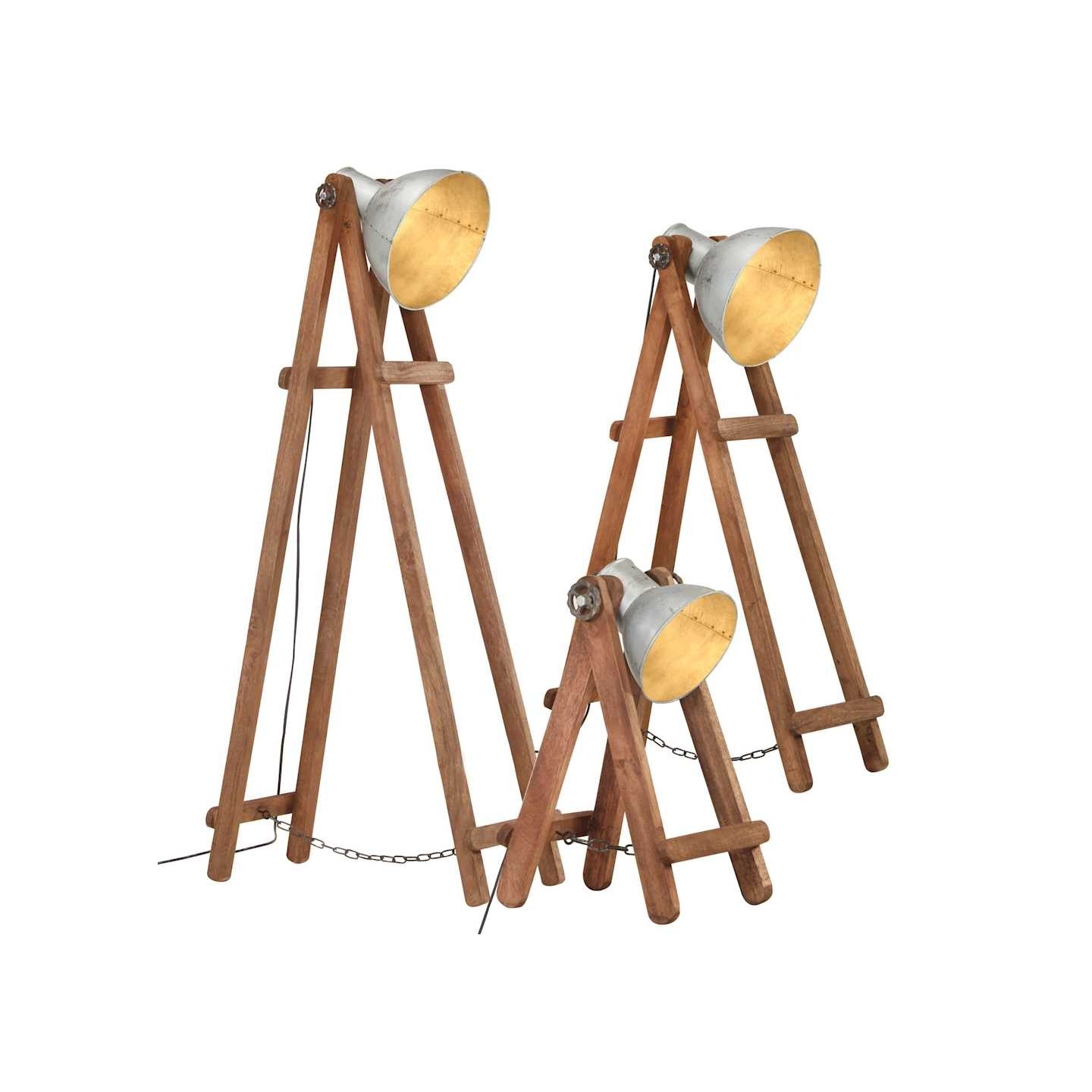 Lampadaires 3 pcs Argenté E27 Bois de manguier massif
