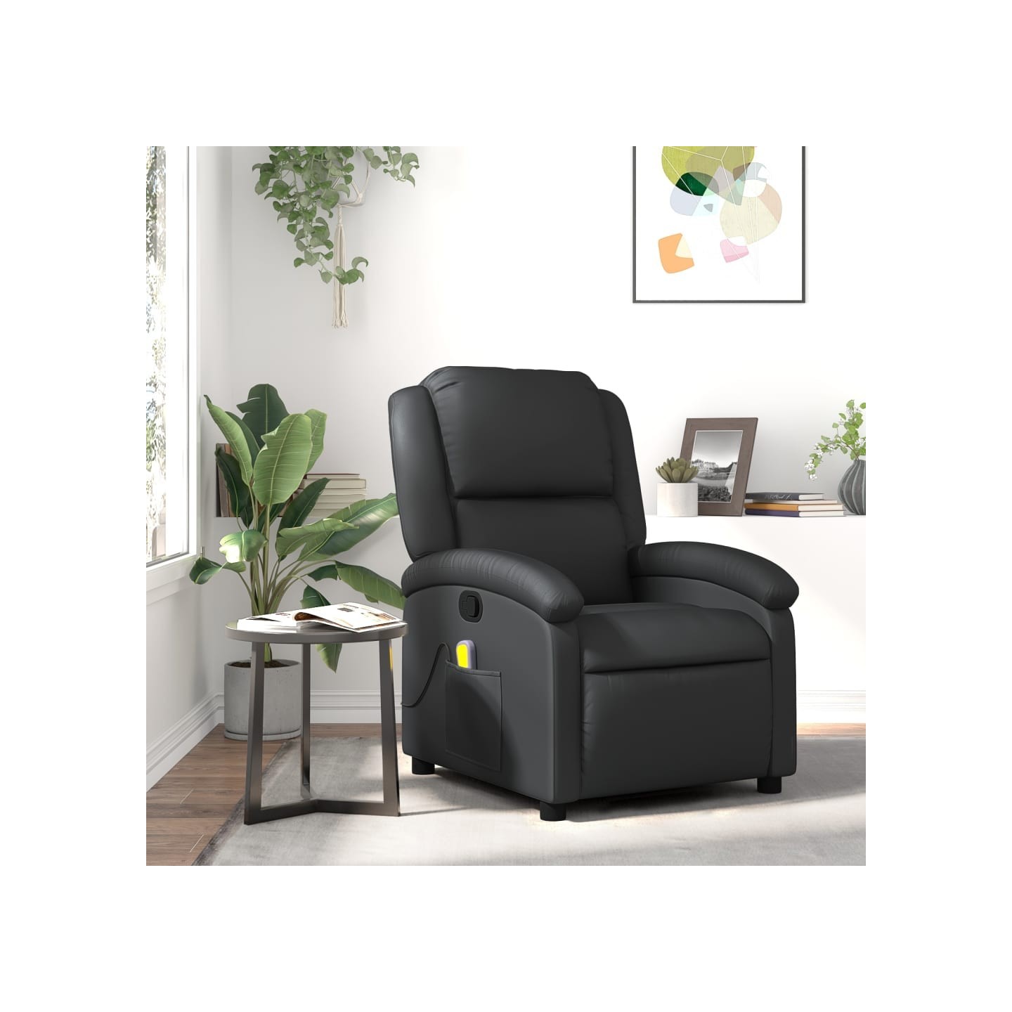 Fauteuil de massage inclinable noir cuir véritable