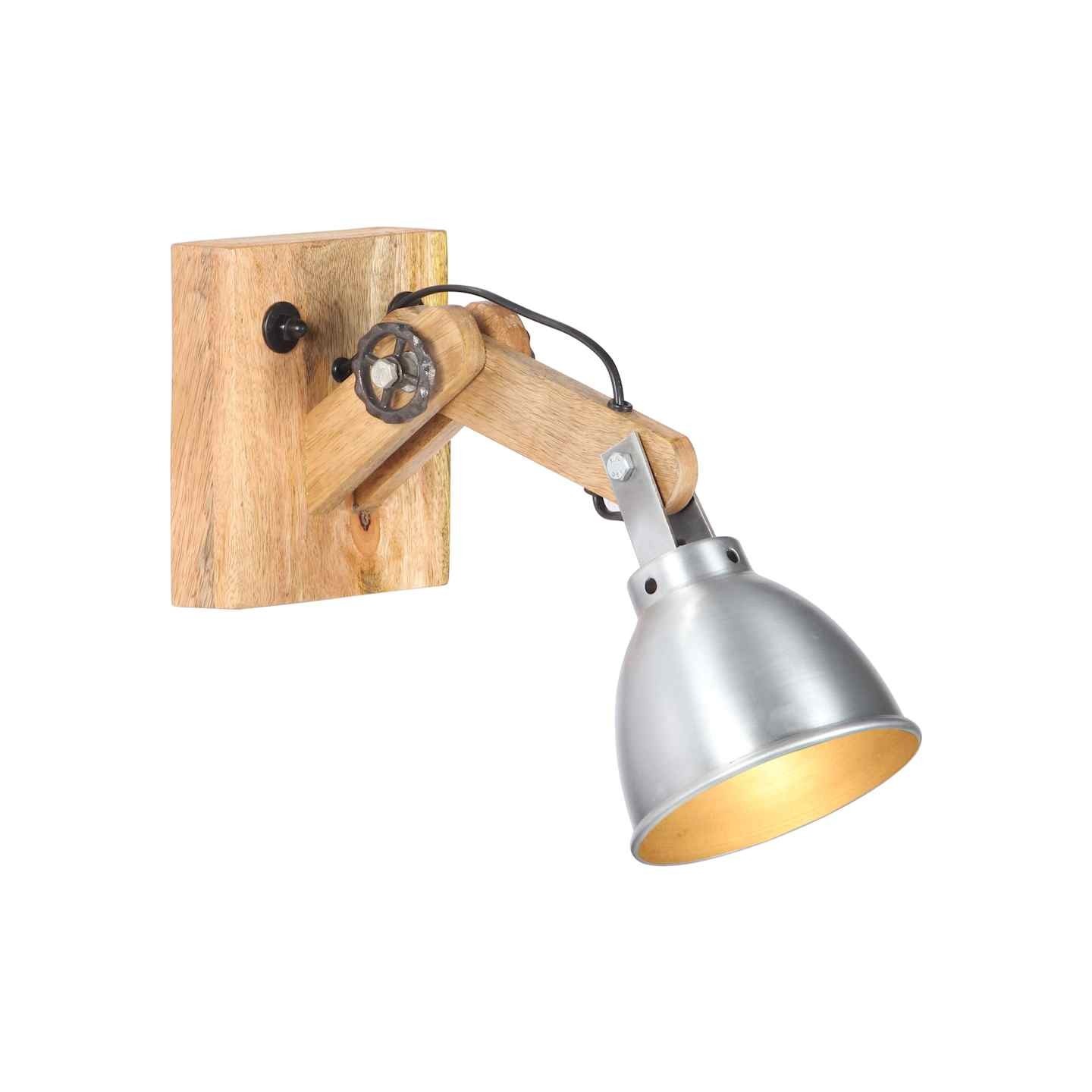 Lampe murale E27 Argenté Bois de manguier massif et fer