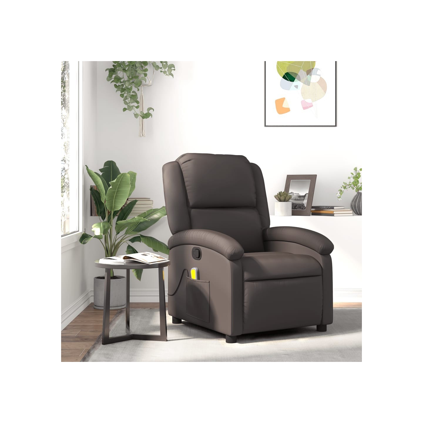Fauteuil inclinable de massage marron foncé cuir véritable