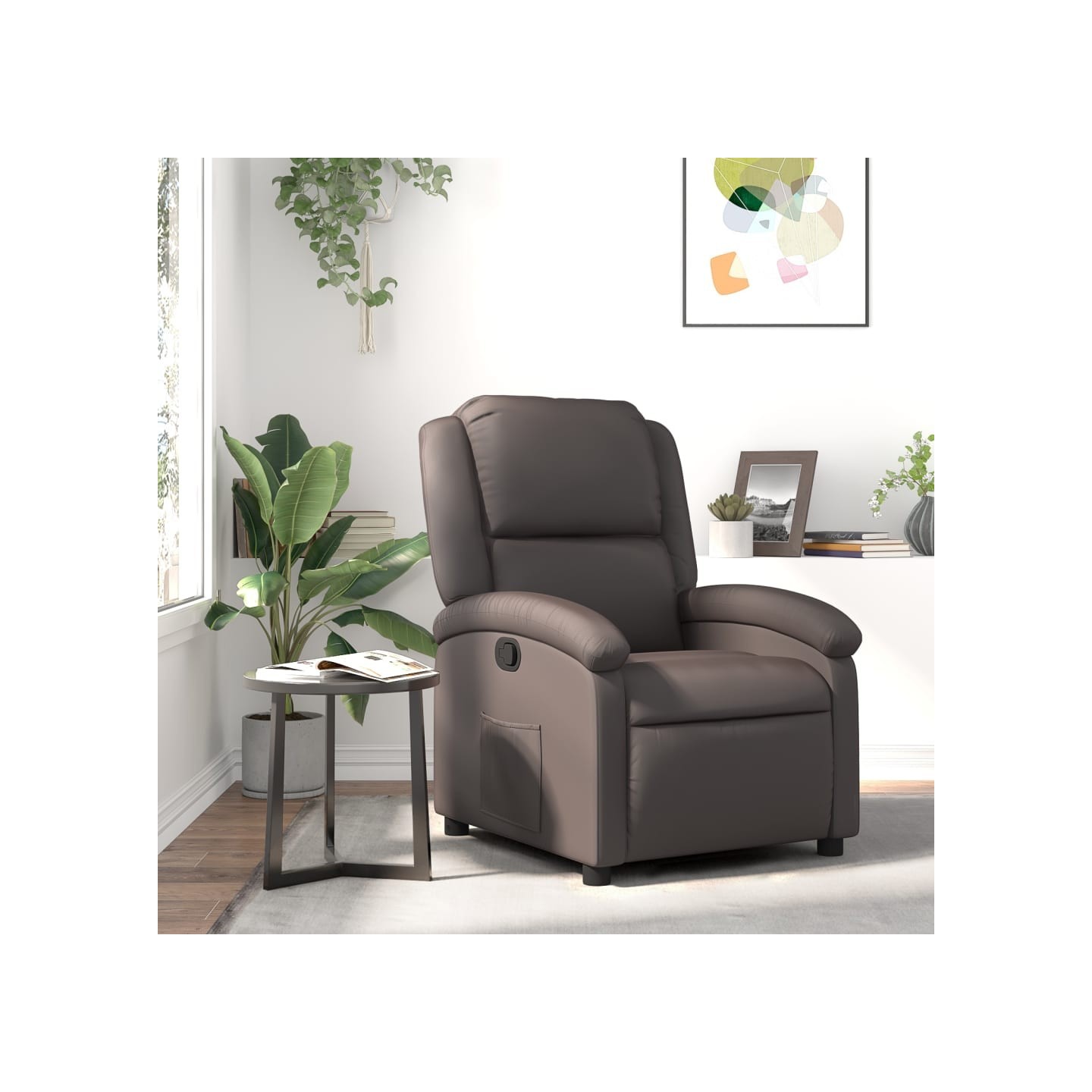 Fauteuil inclinable marron foncé cuir véritable