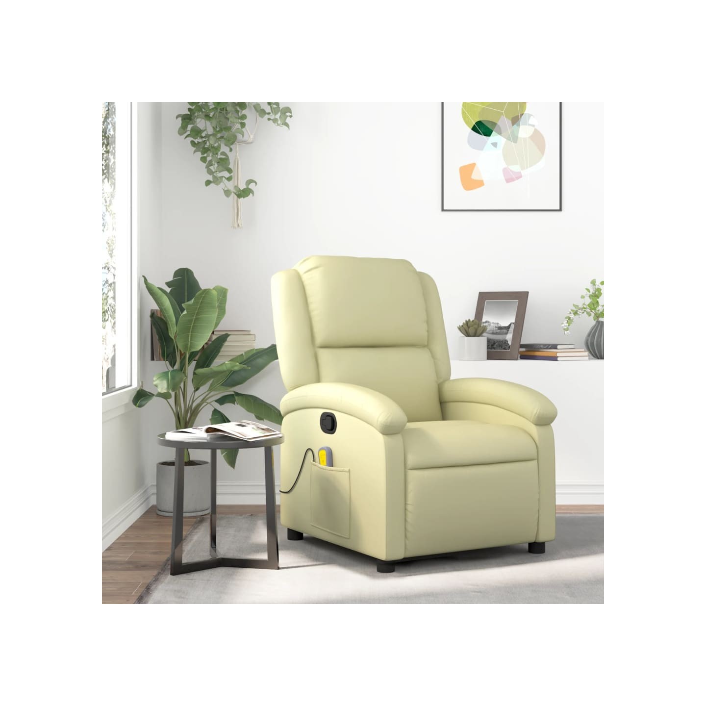 Fauteuil de massage inclinable crème cuir véritable