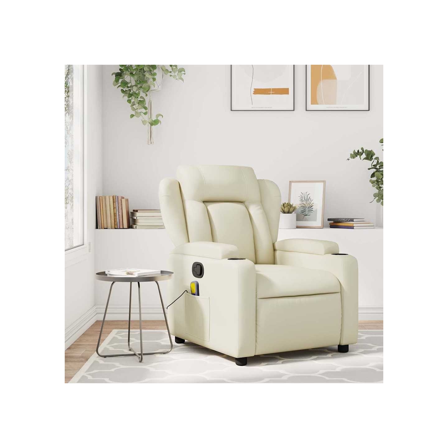 Fauteuil de massage inclinable crème similicuir