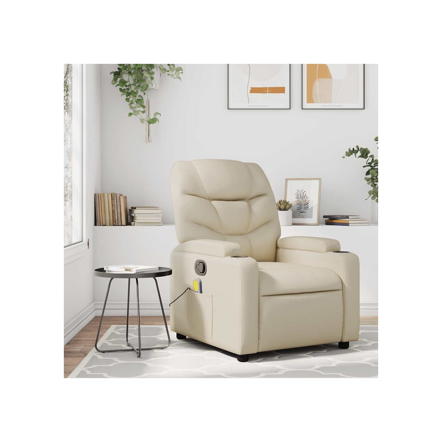 Fauteuil de massage inclinable crème similicuir