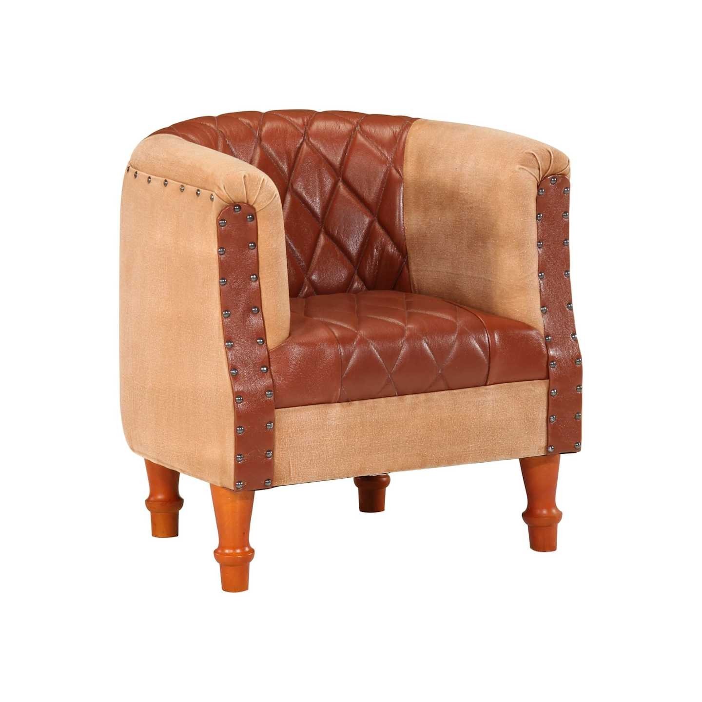 Chaise cabriolet marron cuir véritable bois de manguier massif