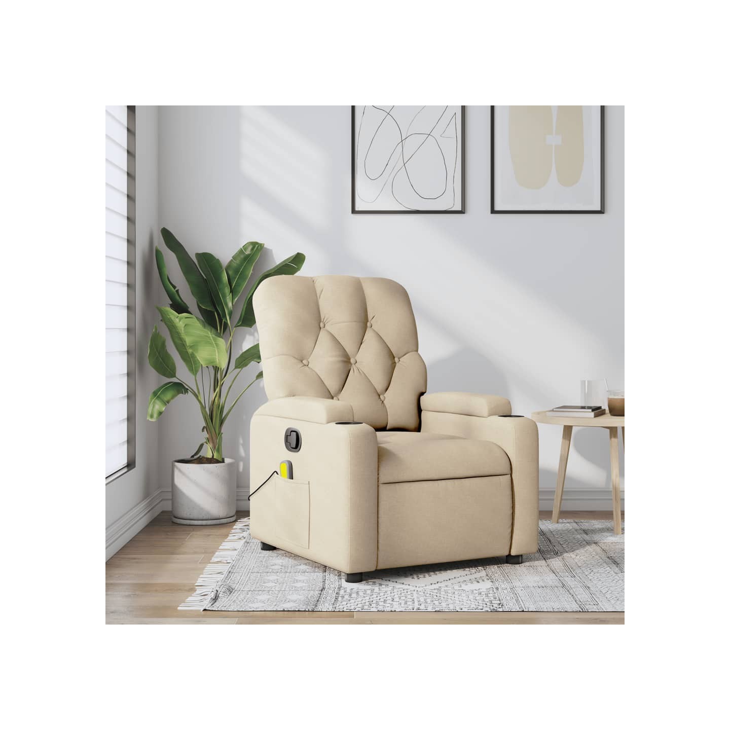 Fauteuil inclinable de massage crème tissu