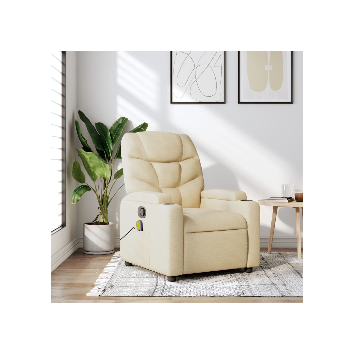 Fauteuil inclinable de massage crème tissu