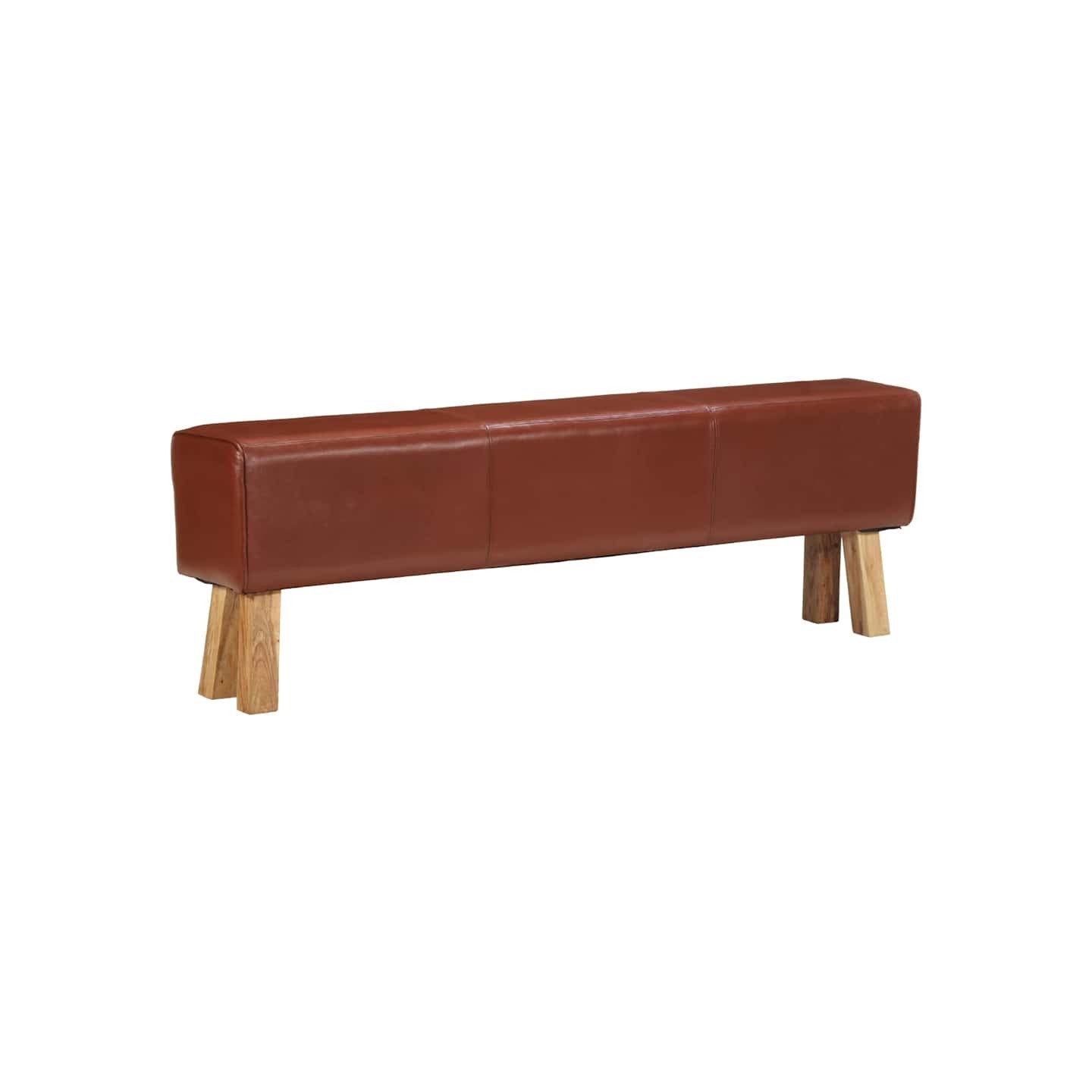 Banc saut de cheval 160 cm Marron Cuir véritable et bois acacia