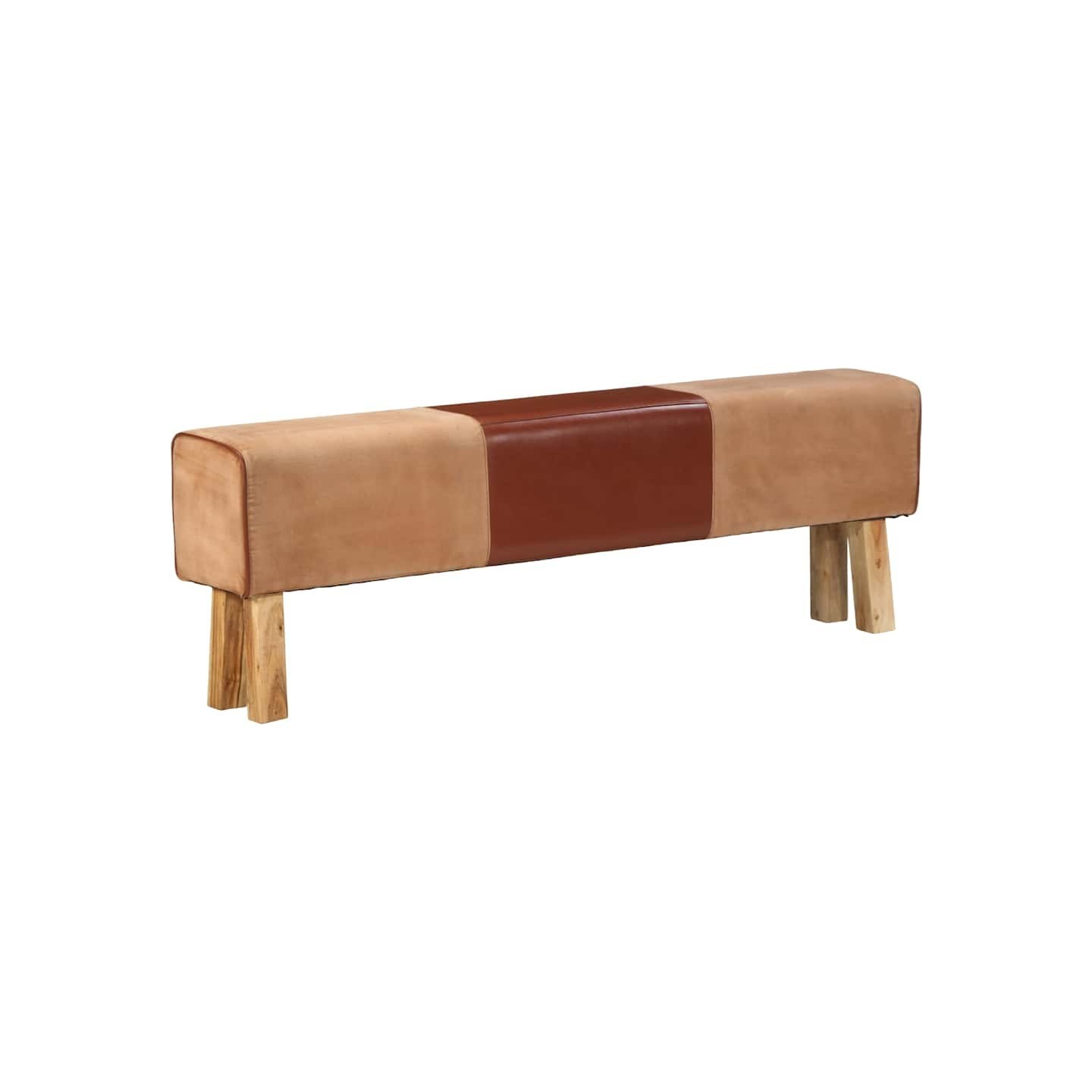 Banc saut de cheval 160 cm Marron Cuir véritable et bois acacia