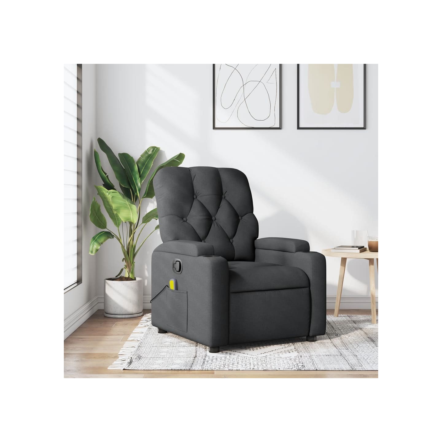 Fauteuil inclinable de massage gris foncé tissu