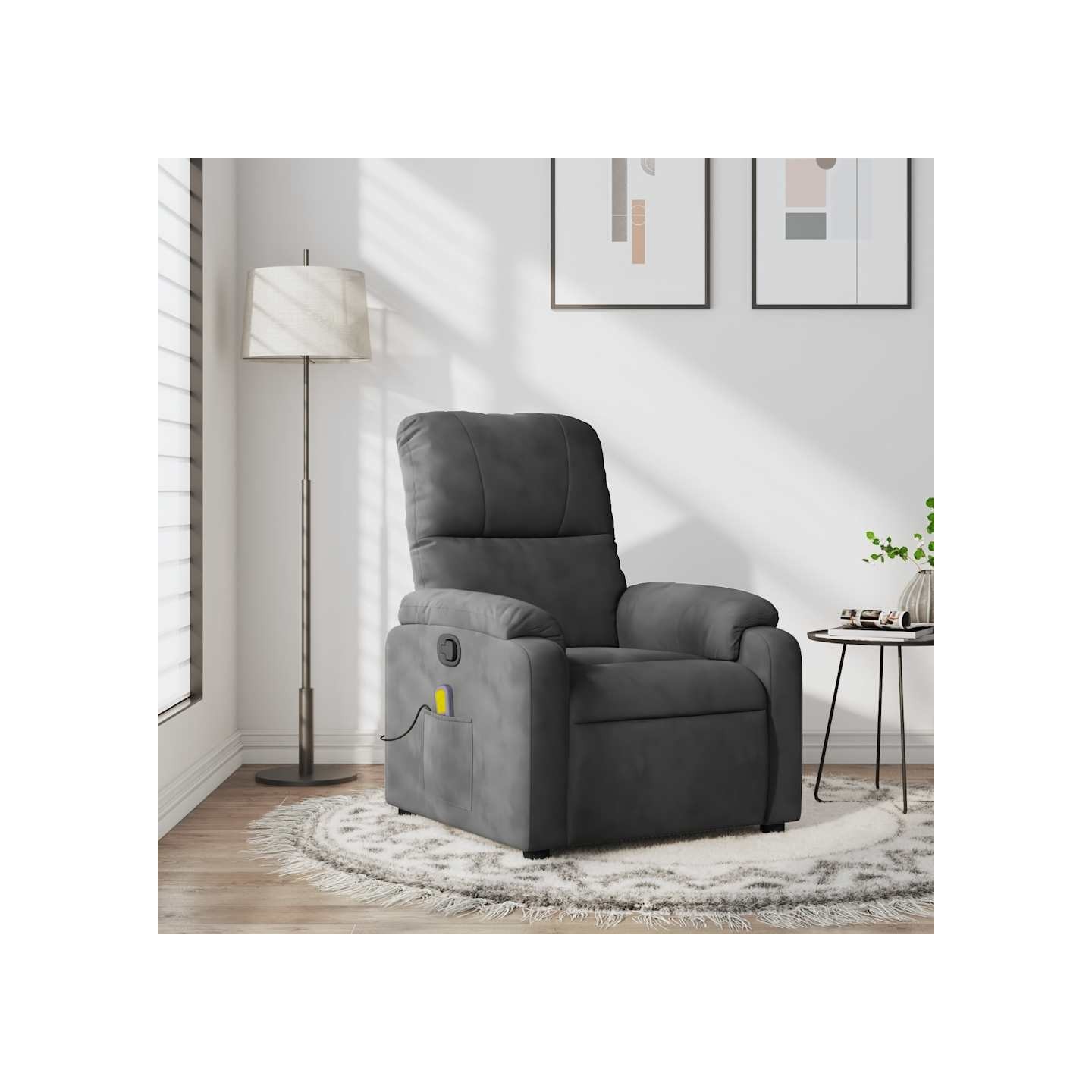 Fauteuil inclinable de massage gris foncé tissu microfibre