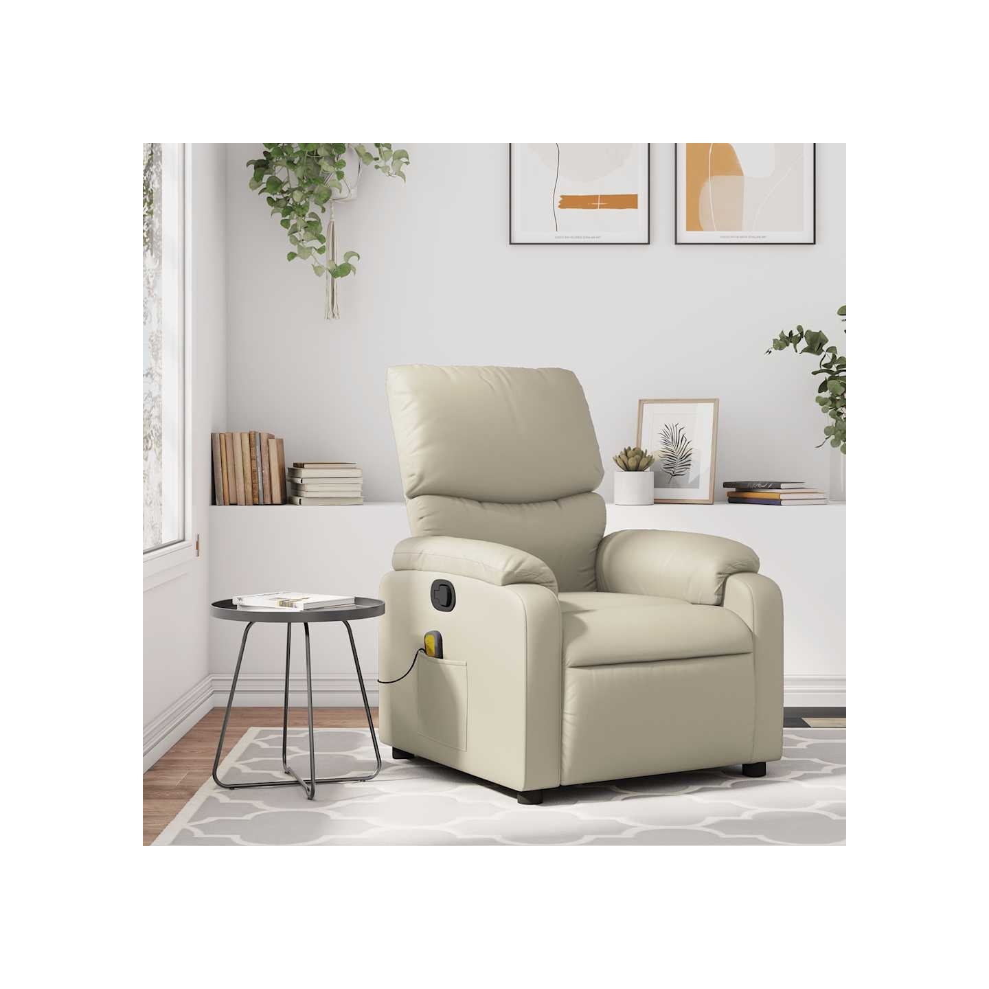Fauteuil de massage inclinable crème similicuir