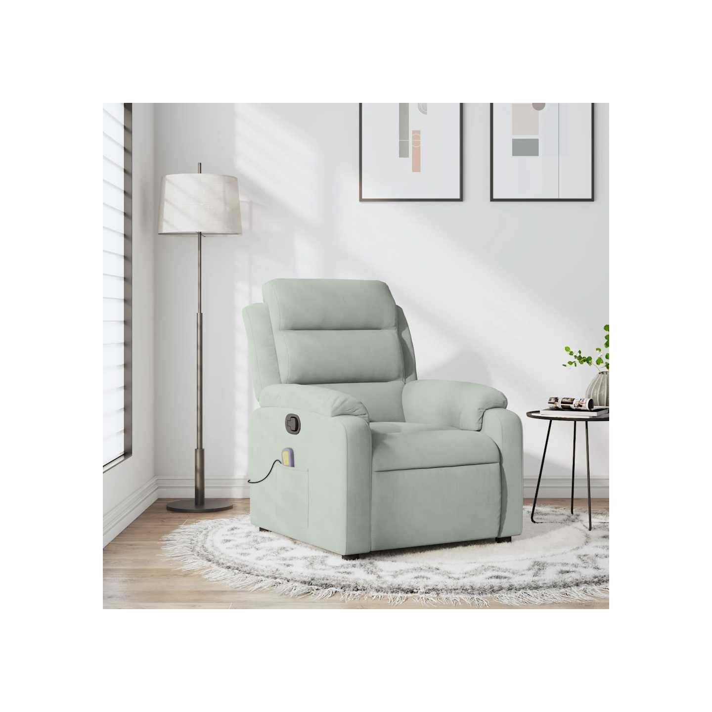 Fauteuil inclinable de massage gris clair velours