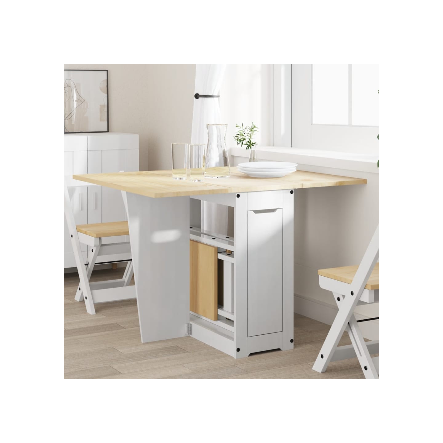 Table à manger papillon pliable Corona blanc bois de pin massif