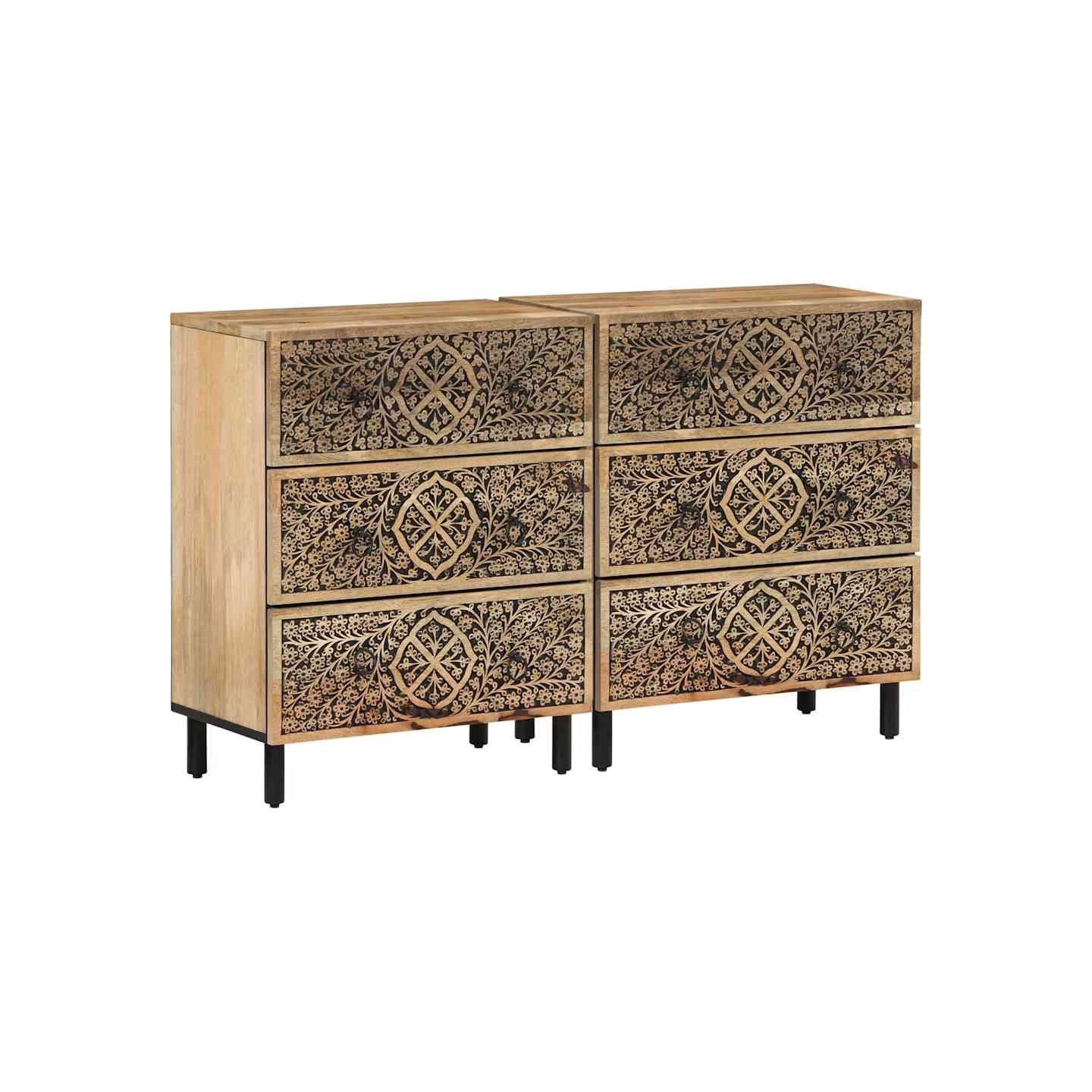 Armoires latérales 2 pcs 60x33x75 cm bois massif de manguier
