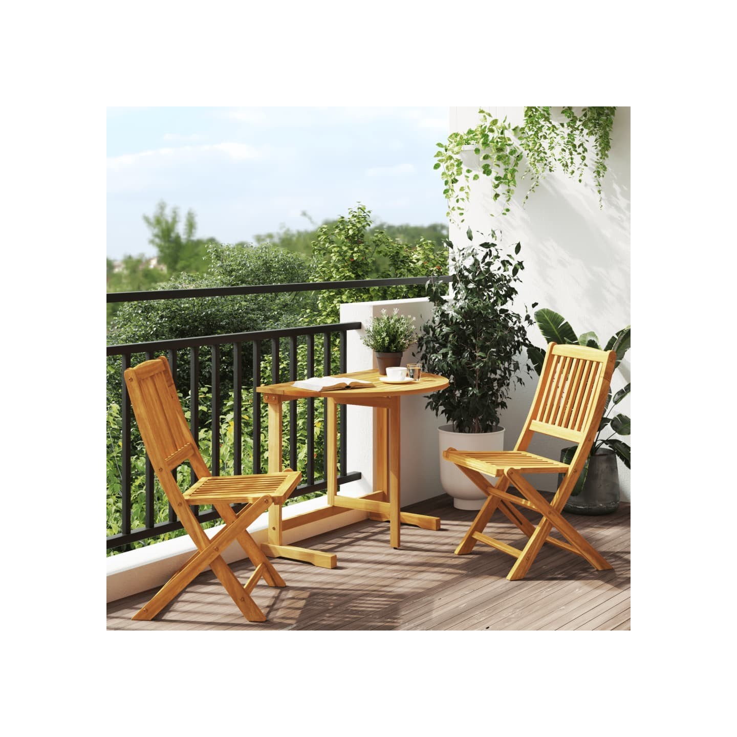 Ensemble à manger de jardin pliable 3 pcs bois d'acacia massif