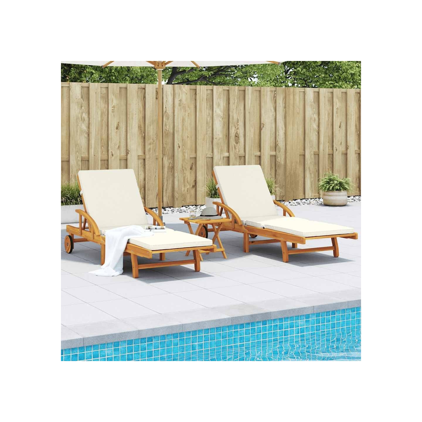 Chaises longues lot de 2 avec coussins 200x68x83 cm bois acacia