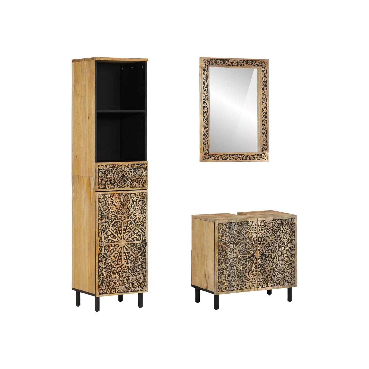 Ensemble de meubles de salle de bain 3 pcs bois manguier massif