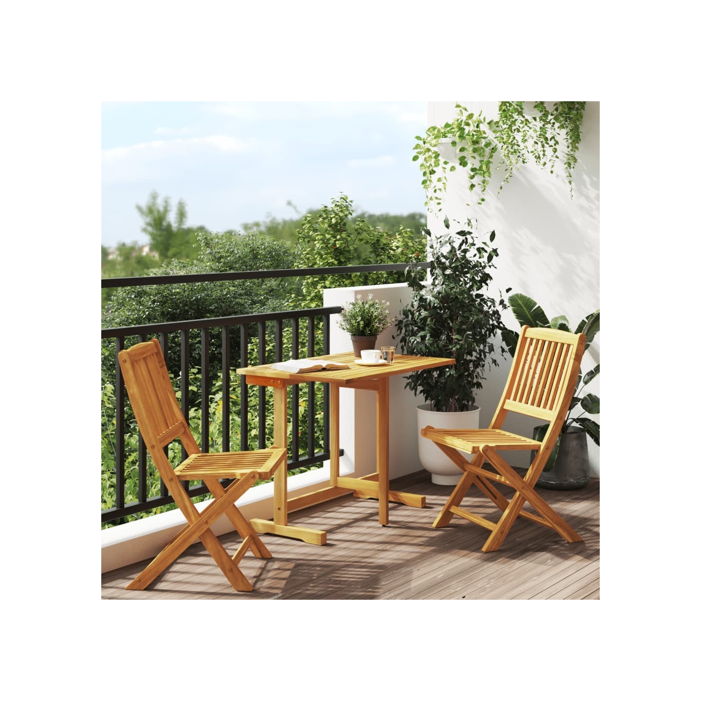 Ensemble à manger de jardin pliable 3 pcs bois d'acacia massif