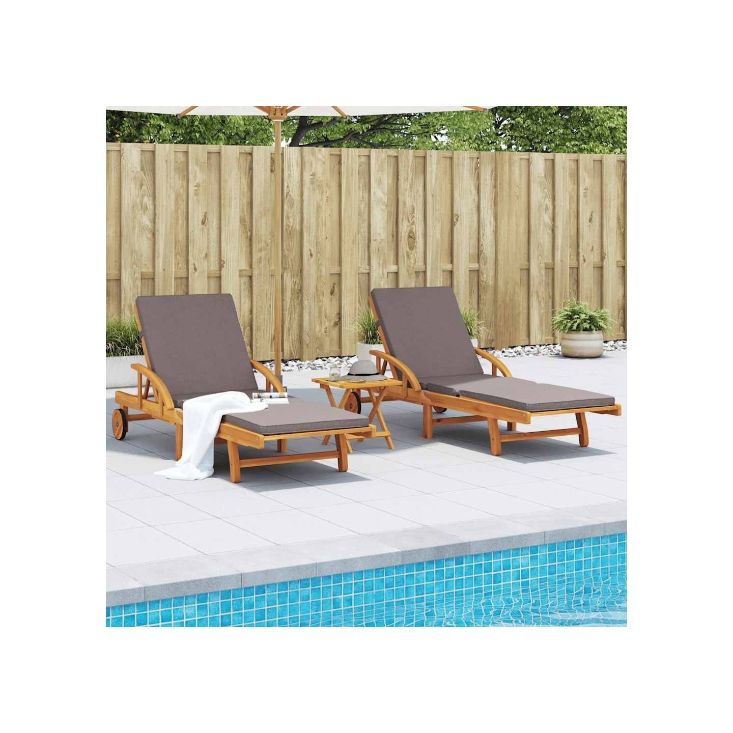 Chaises longues lot de 2 avec coussins 200x68x83 cm bois acacia